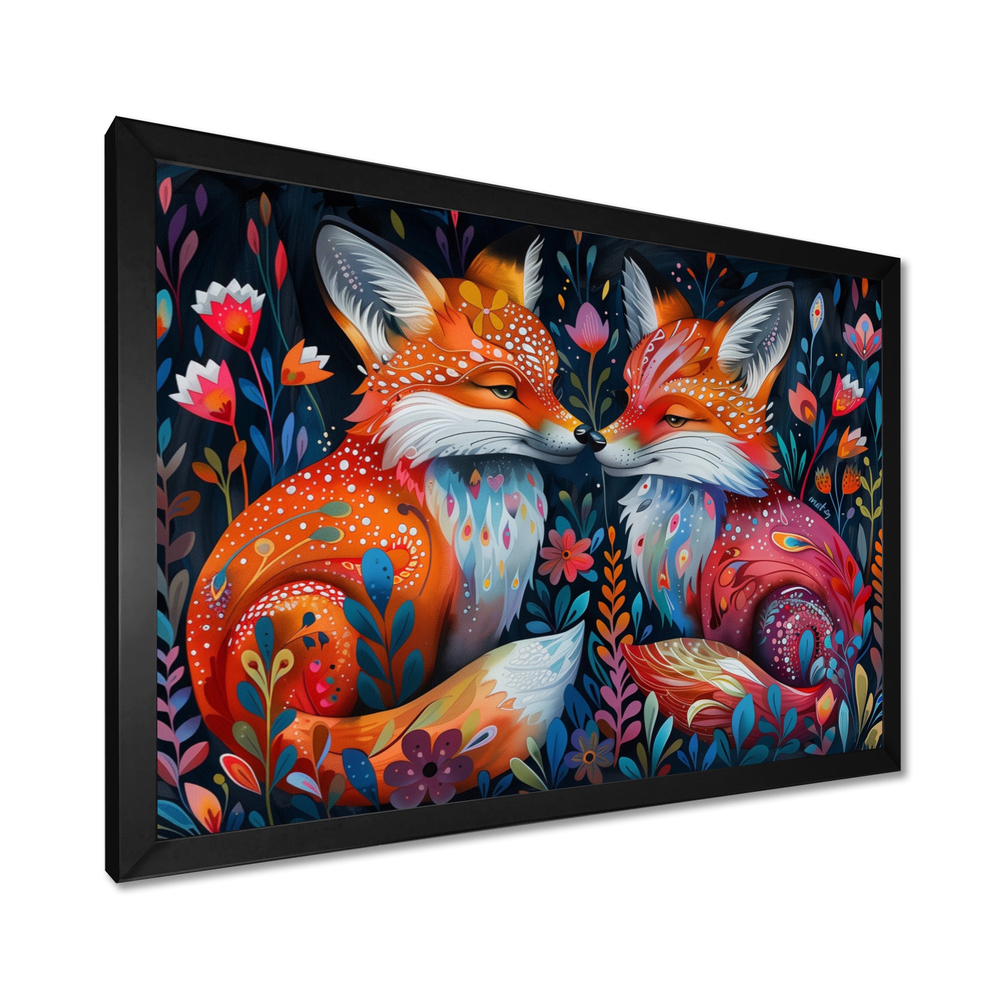 Orange green autumn Fox dreams meadow - Fox Large Canvas Wall Art