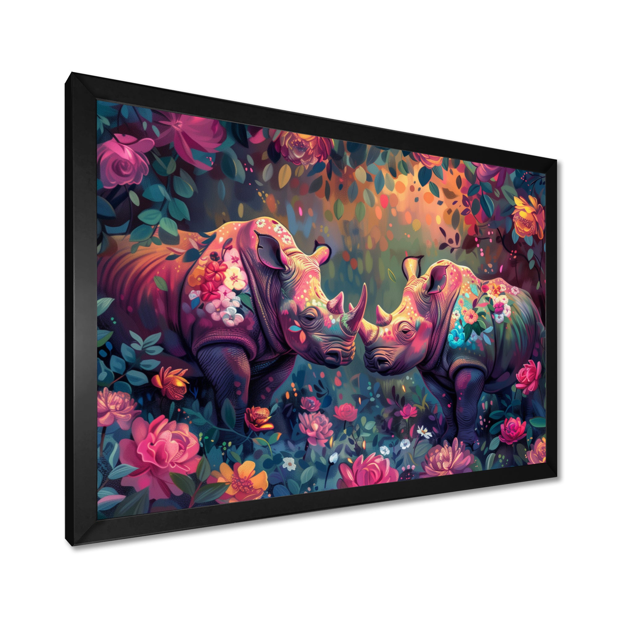 Pink green Rhino wondering dreams - Rhino Wall Decor