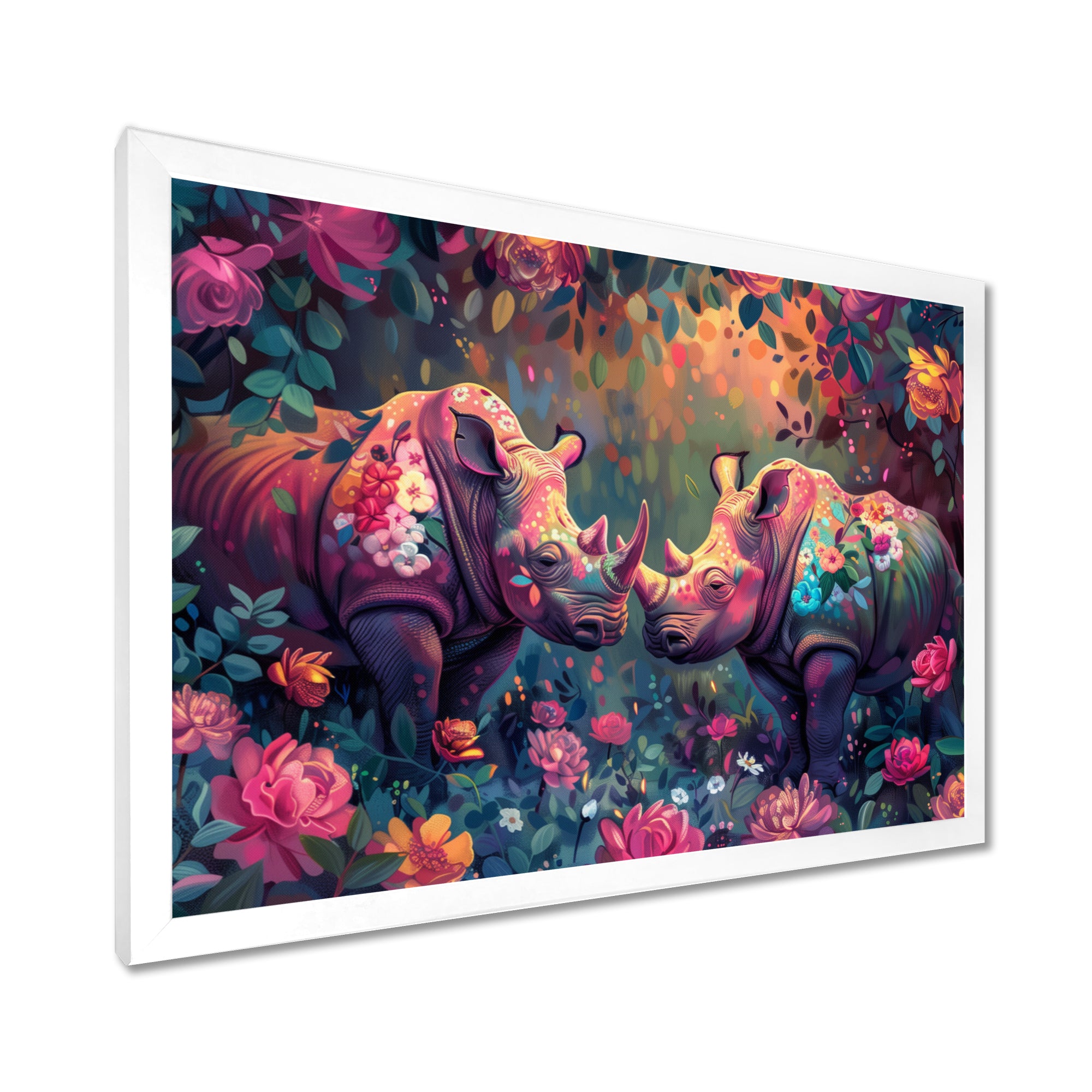 Pink green Rhino wondering dreams - Rhino Wall Decor