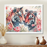 White pink tigers flowers meadows - Tiger Framed Canvas Art