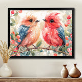 Pink Blue love birds on a branch - Bird Home Decor Art