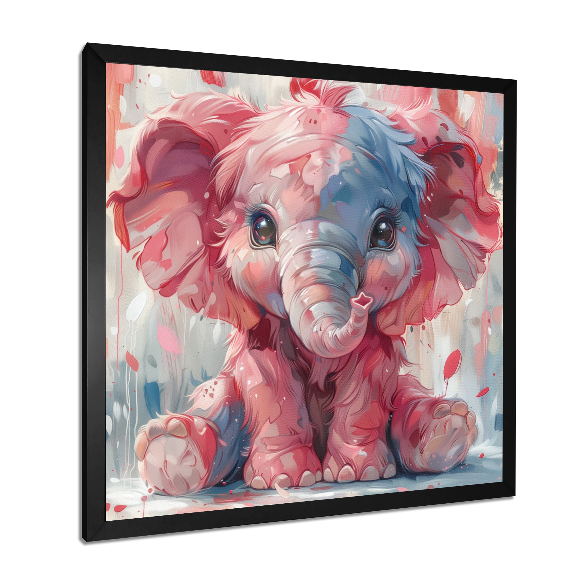 Pink blue baby elephant - Elephant Bedroom Wall Art