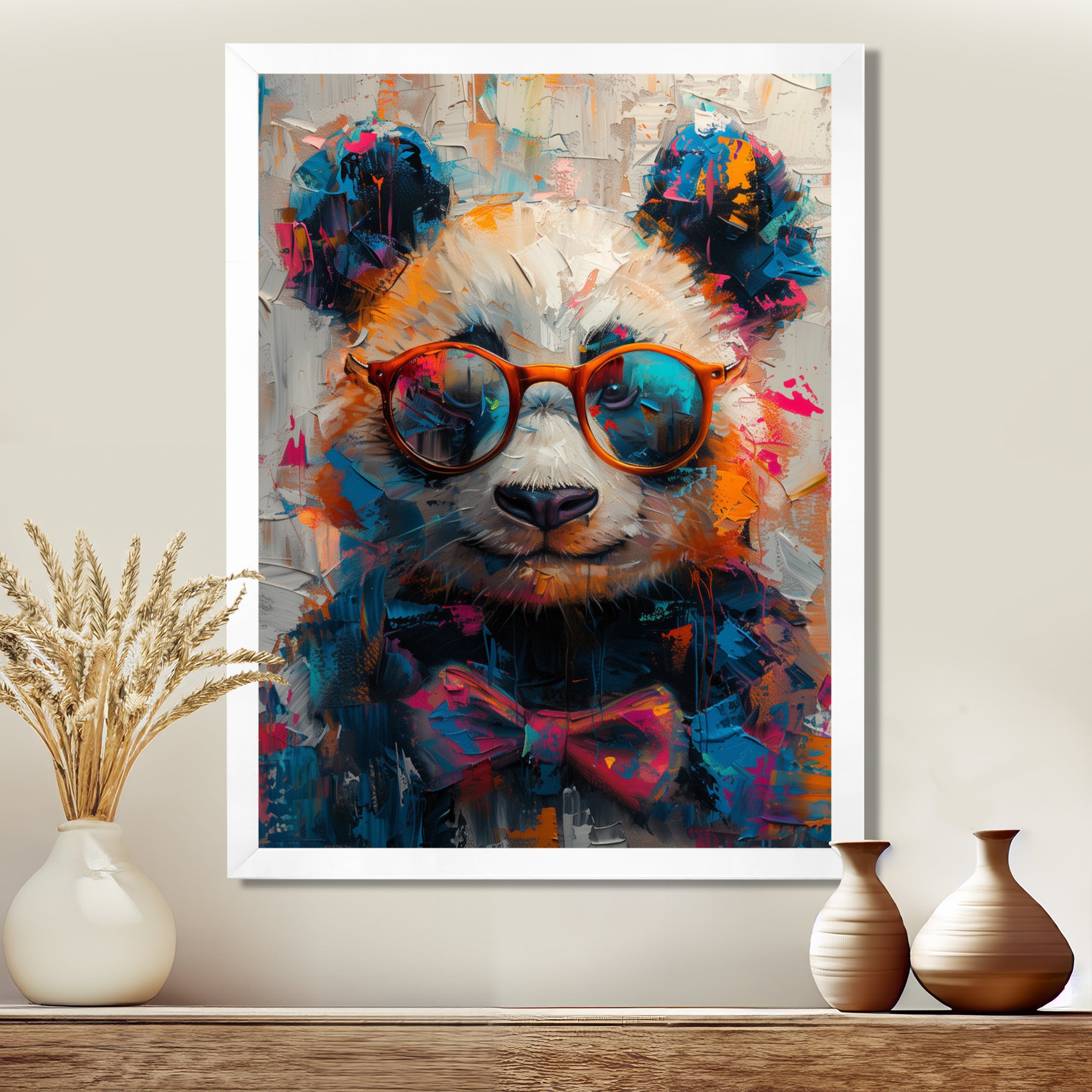 Red black panda portrait illusion - Panda Canvas Wall Art
