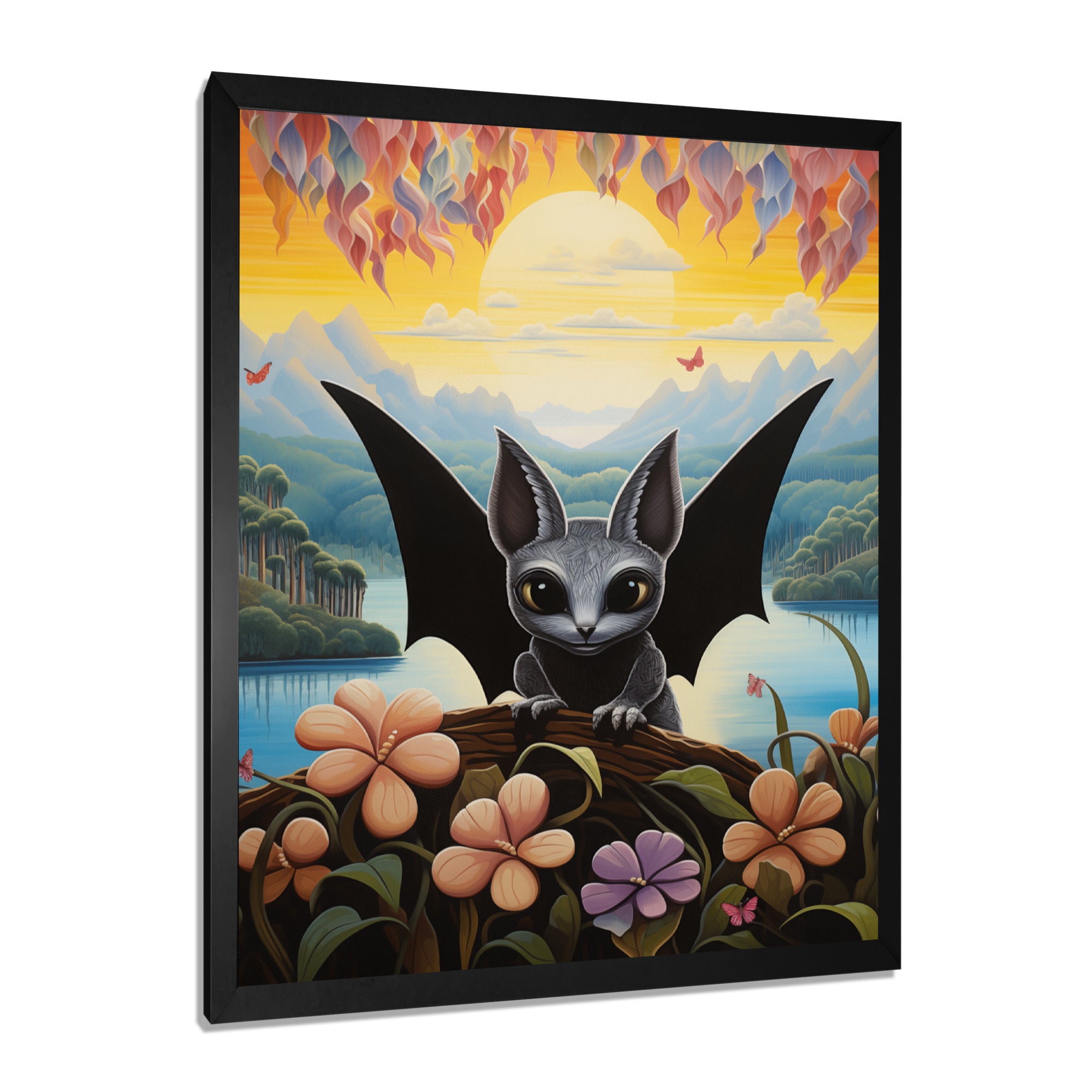 Gothic Bat in colorful flower rainforest - Bat Living Room Wall Art