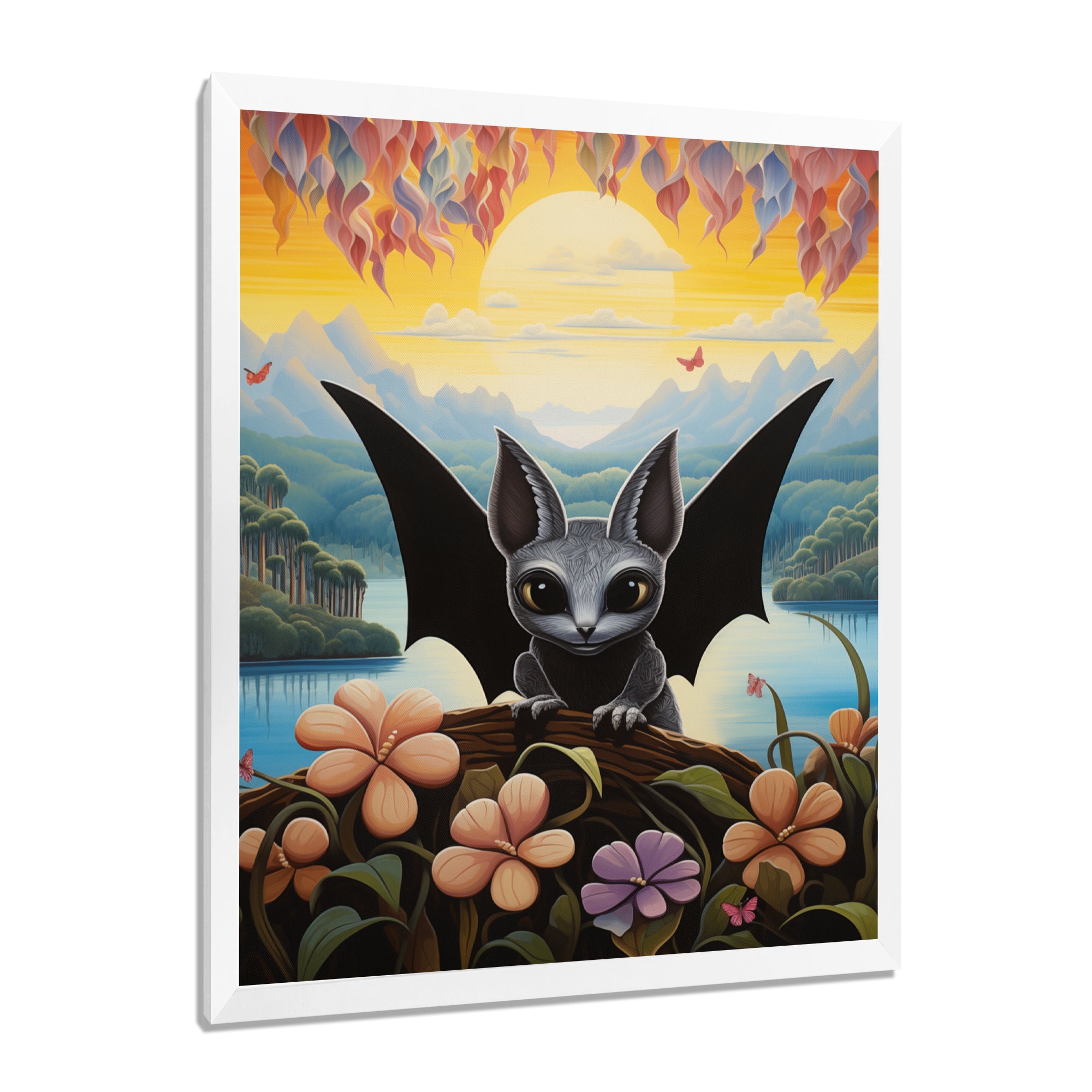 Gothic Bat in colorful flower rainforest - Bat Living Room Wall Art