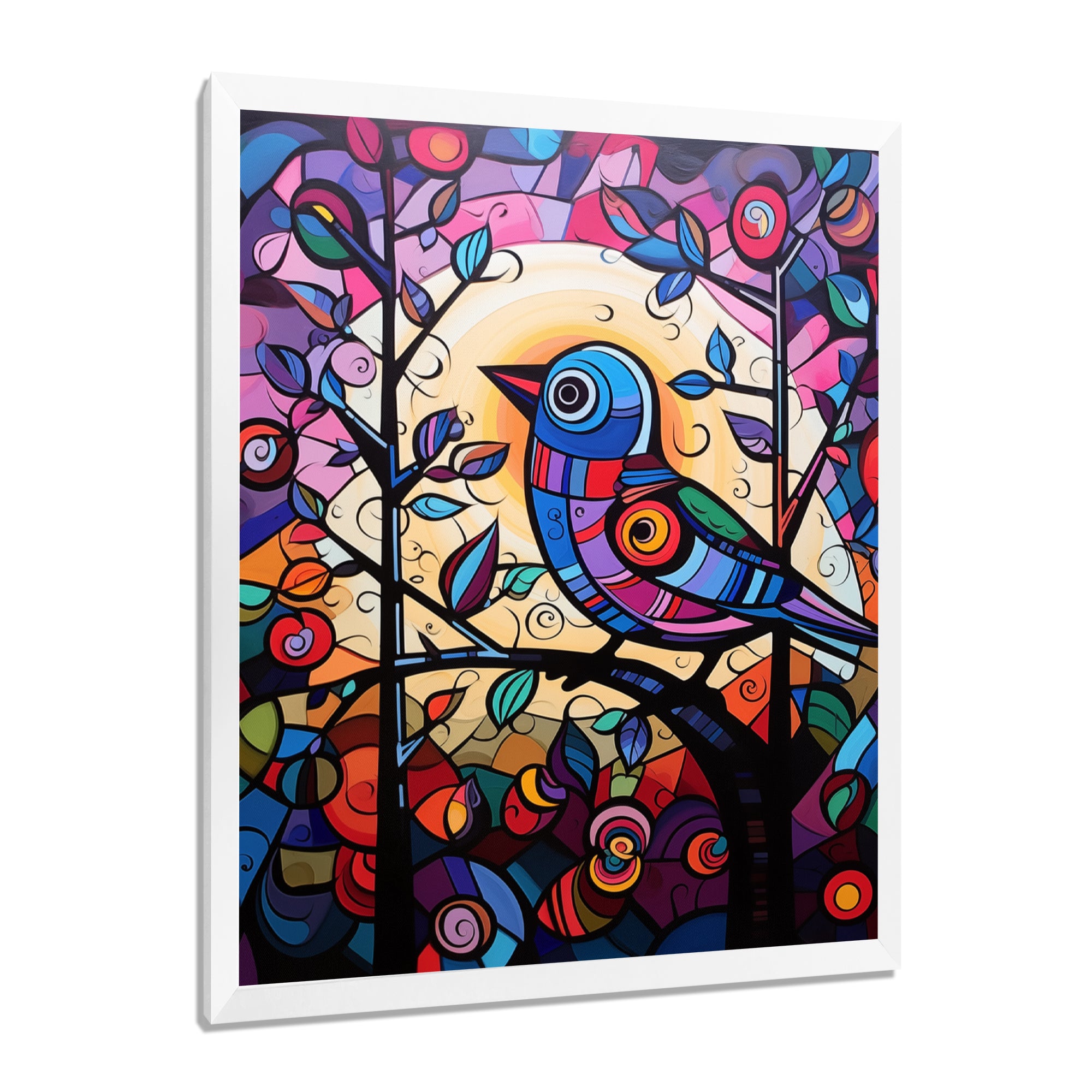 Stained glass Bird singing on branch Pop art - Bird Canvas Wall Art