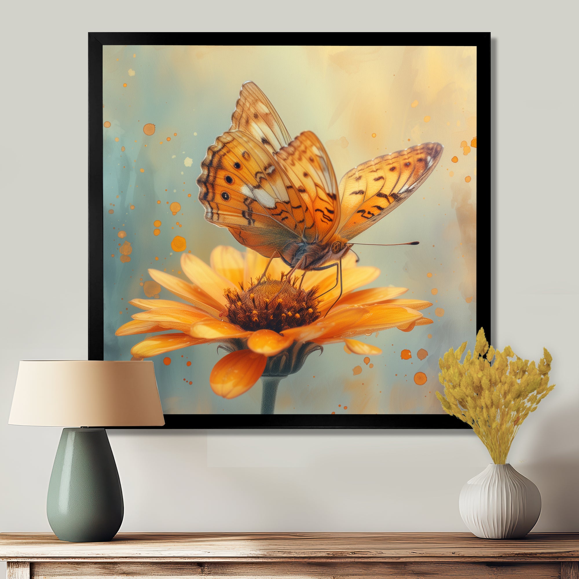 Vintage yellow Butterfly on daisy - Butterfly Wall Art Prints