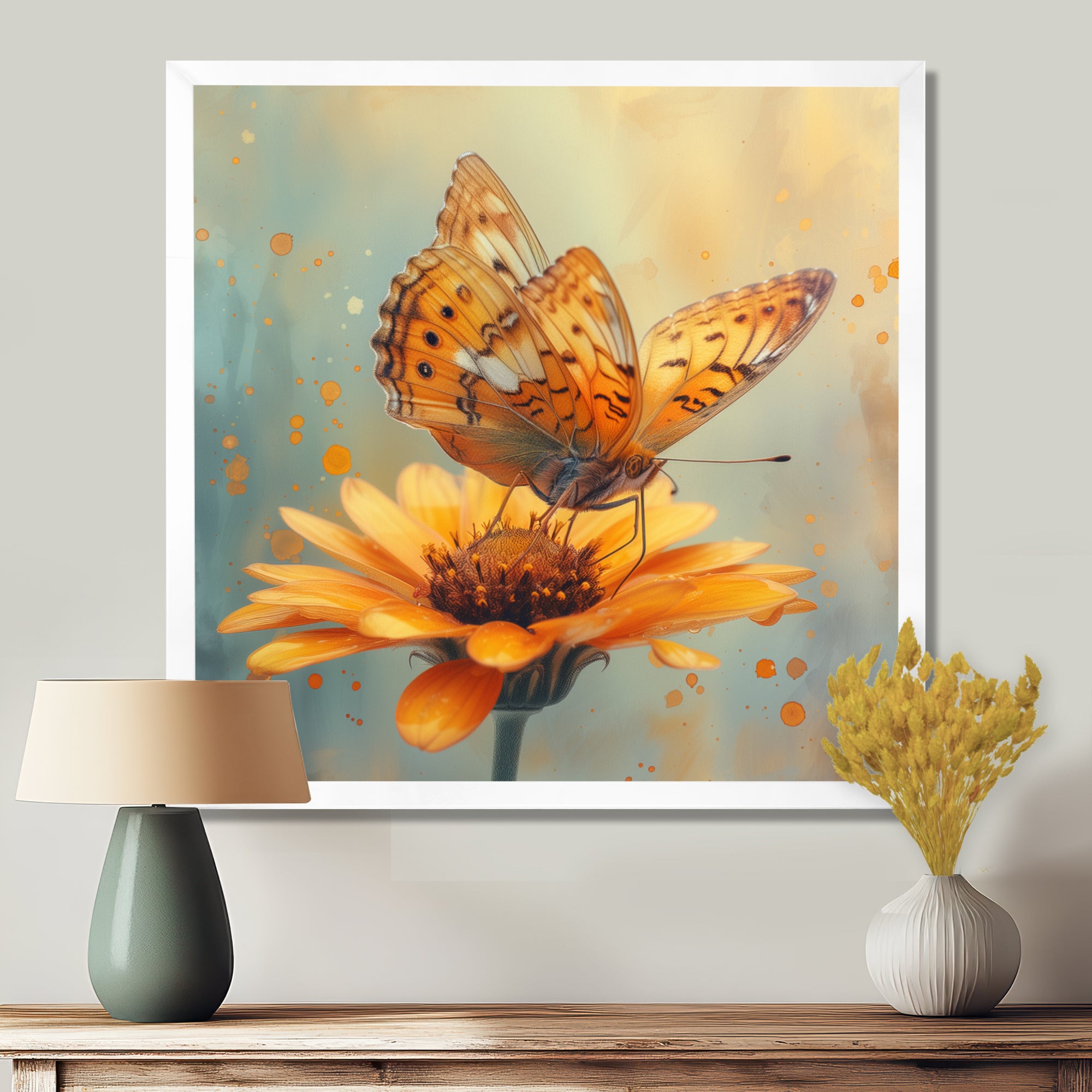 Vintage yellow Butterfly on daisy - Butterfly Wall Art Prints