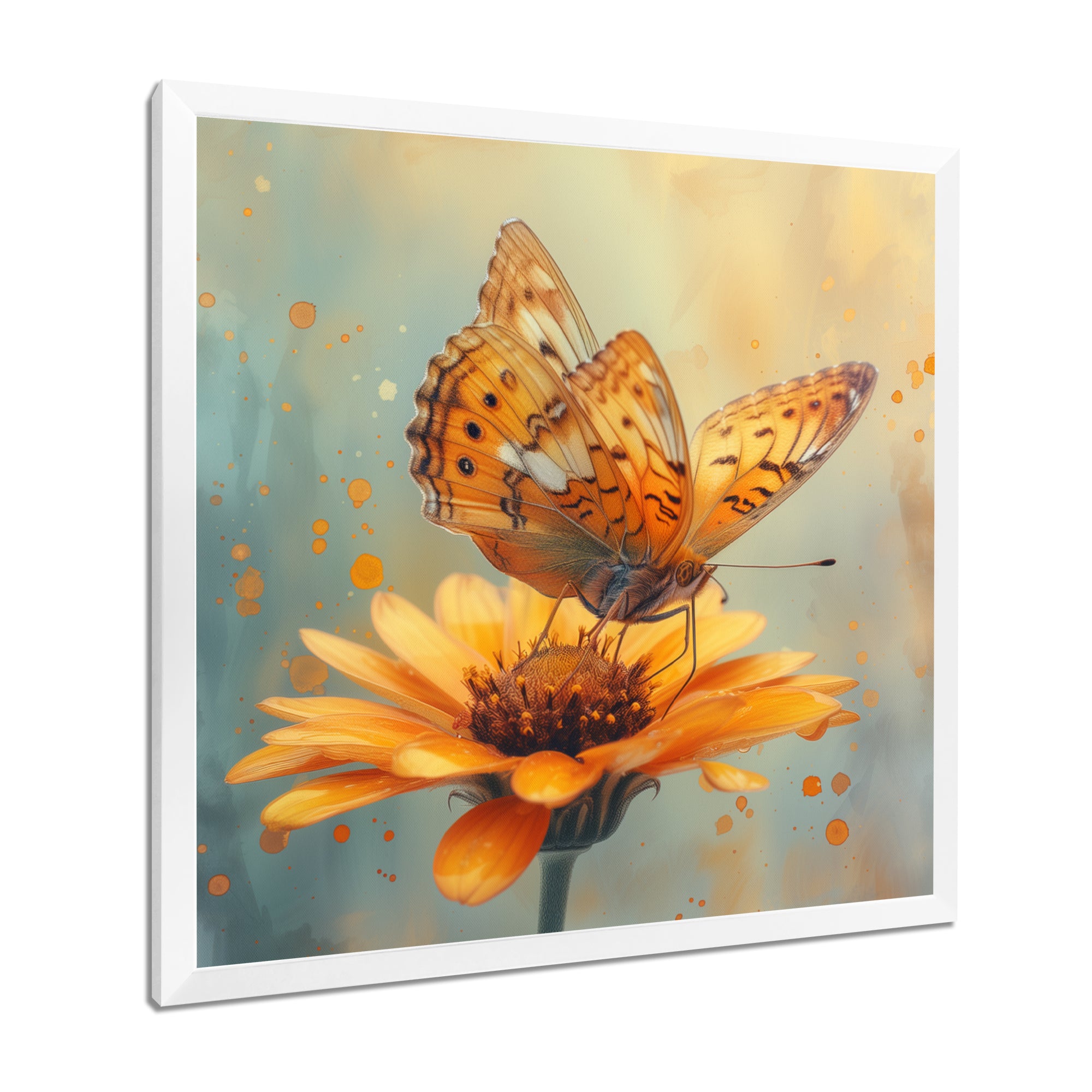 Vintage yellow Butterfly on daisy - Butterfly Wall Art Prints