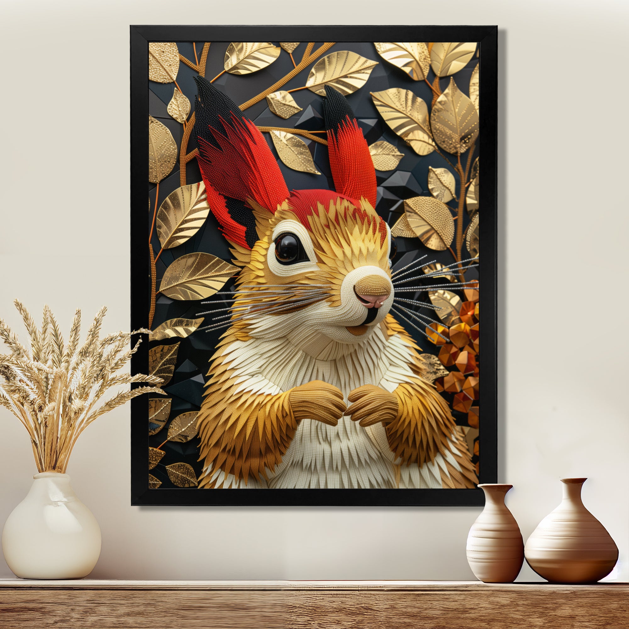 Red gold Squirrel Art deco portrait - Squirrel Large Canvas Wall Art
