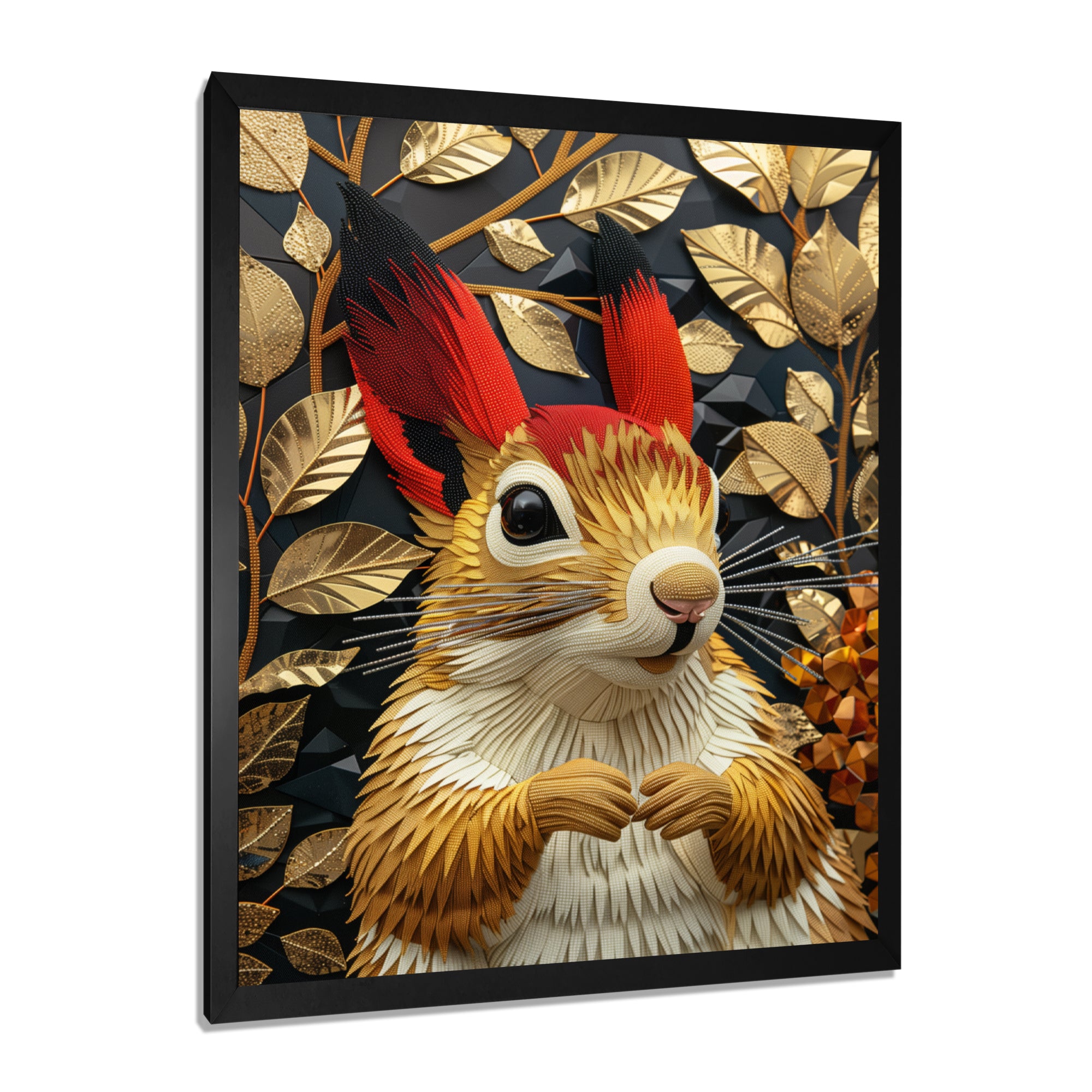 Red gold Squirrel Art deco portrait - Squirrel Large Canvas Wall Art