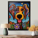 Geometric multicolor flower dog portrait - Dog Canvas Wall Art