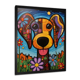 Geometric multicolor flower dog portrait - Dog Canvas Wall Art