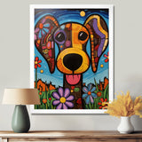 Geometric multicolor flower dog portrait - Dog Canvas Wall Art