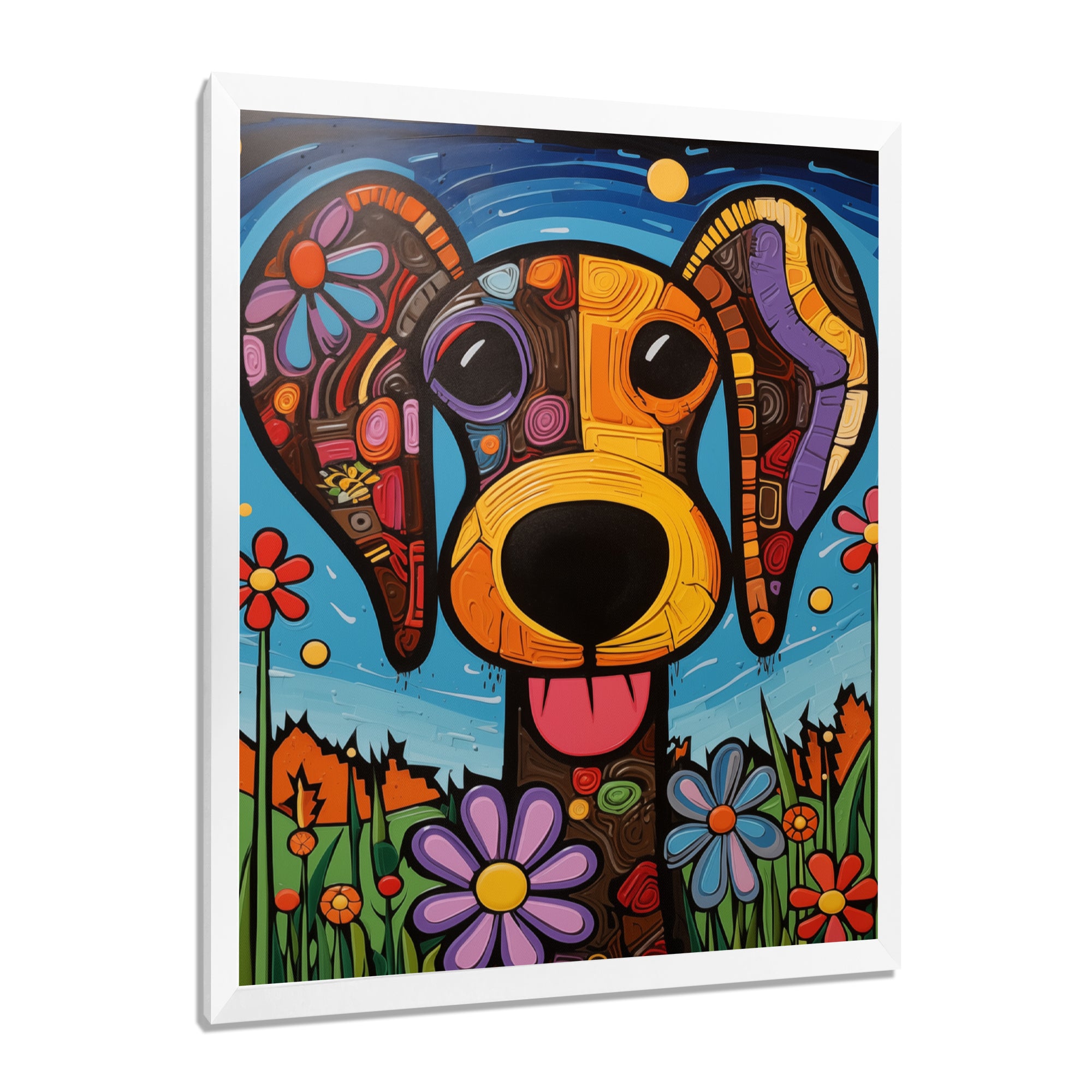 Geometric multicolor flower dog portrait - Dog Canvas Wall Art
