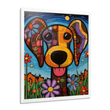 Geometric multicolor flower dog portrait - Dog Canvas Wall Art