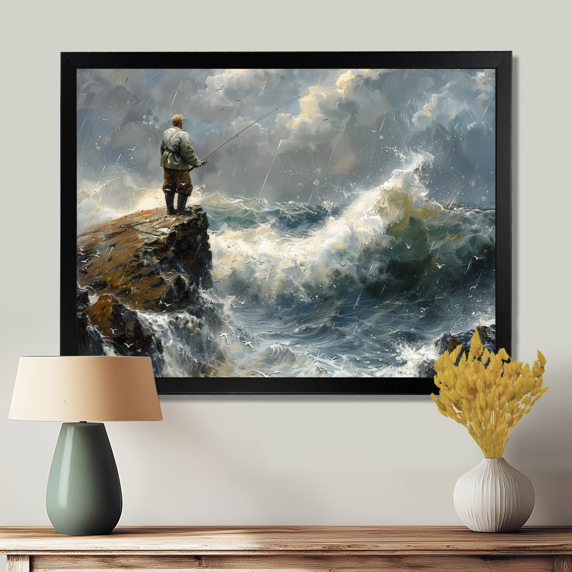 Cliffside Ocean Fishing - Hunting & Fishing Canvas Wall Art
