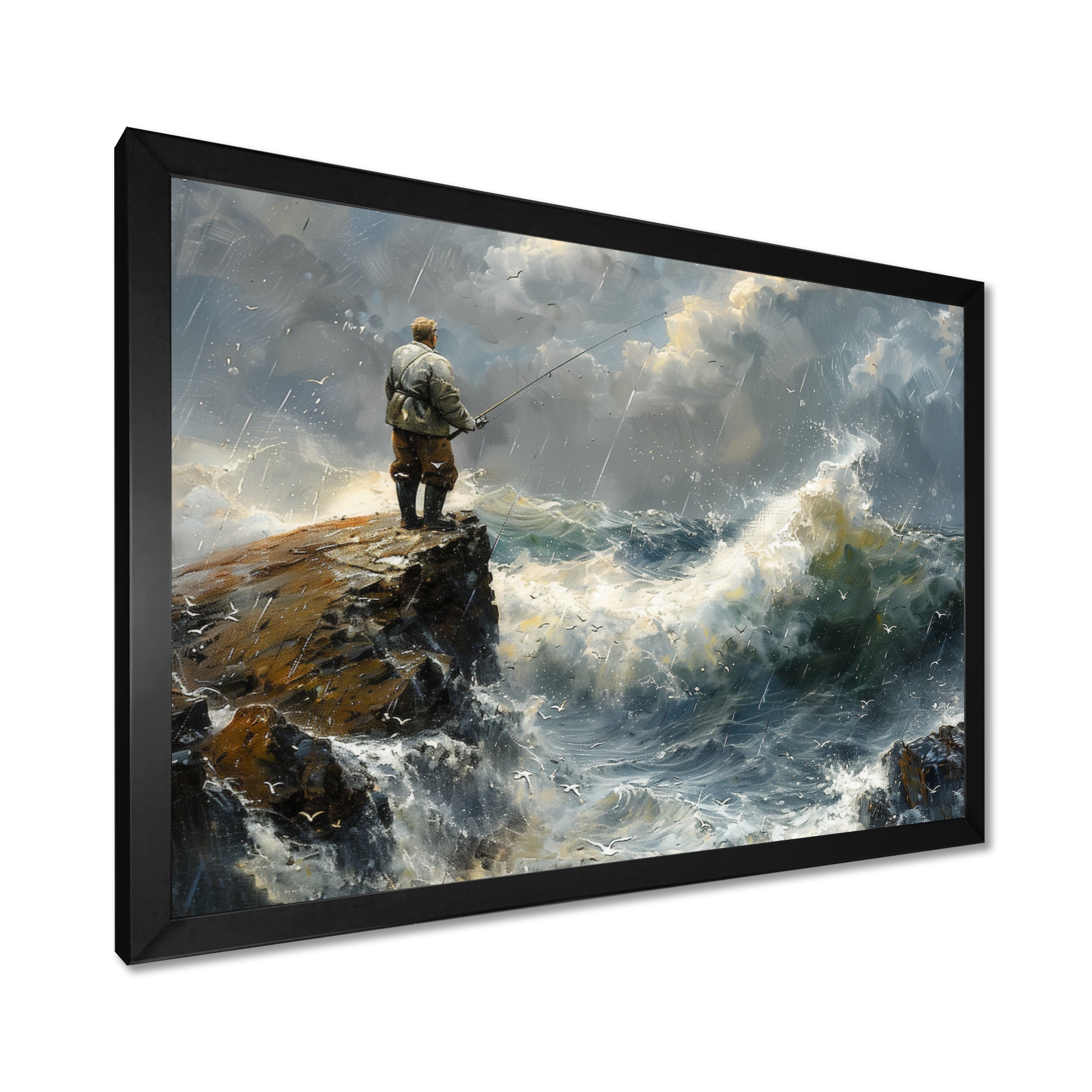 Cliffside Ocean Fishing - Hunting & Fishing Canvas Wall Art