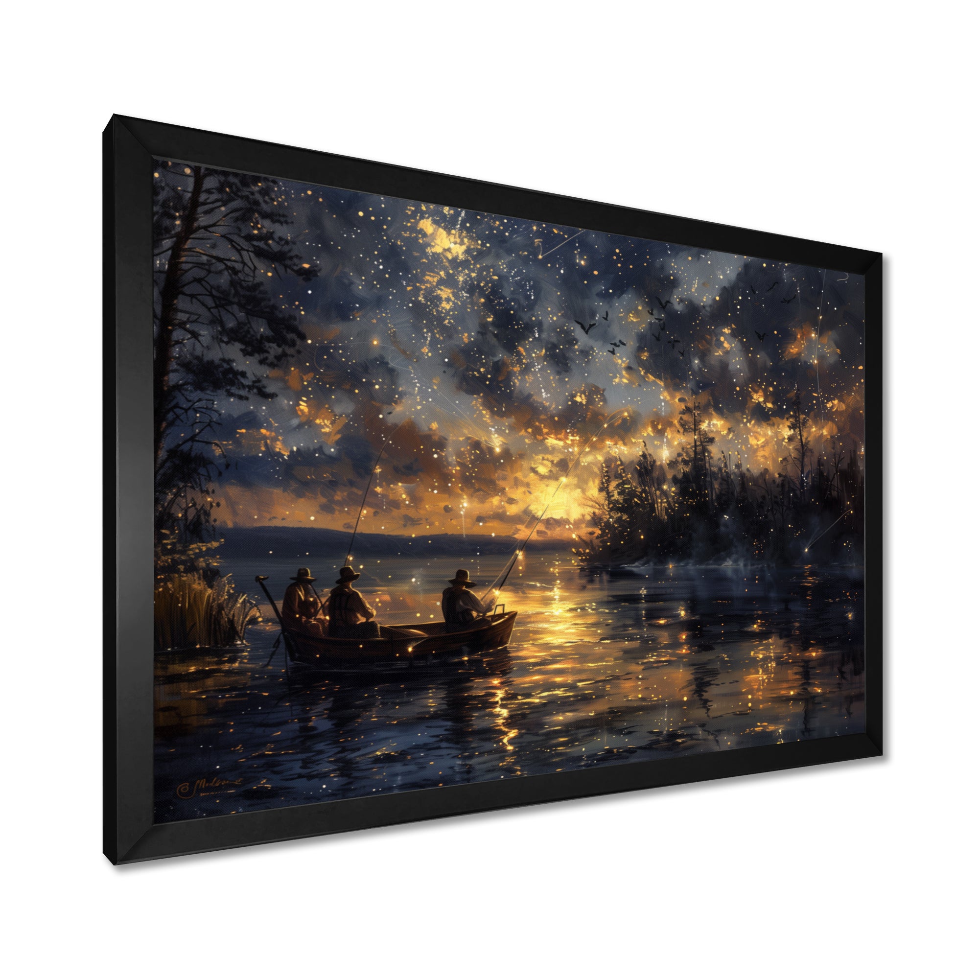 Fishing Under The Starry Night Sky - Hunting & Fishing Canvas Wall Art