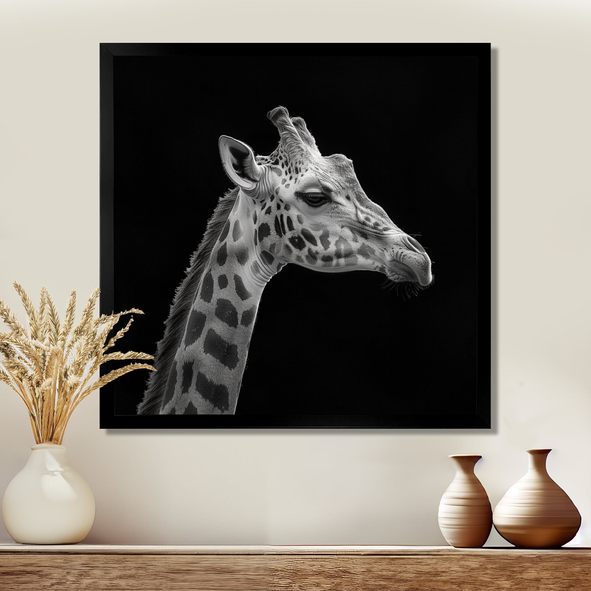 Giraffe profile on black - Gray Giraffe Wall Art