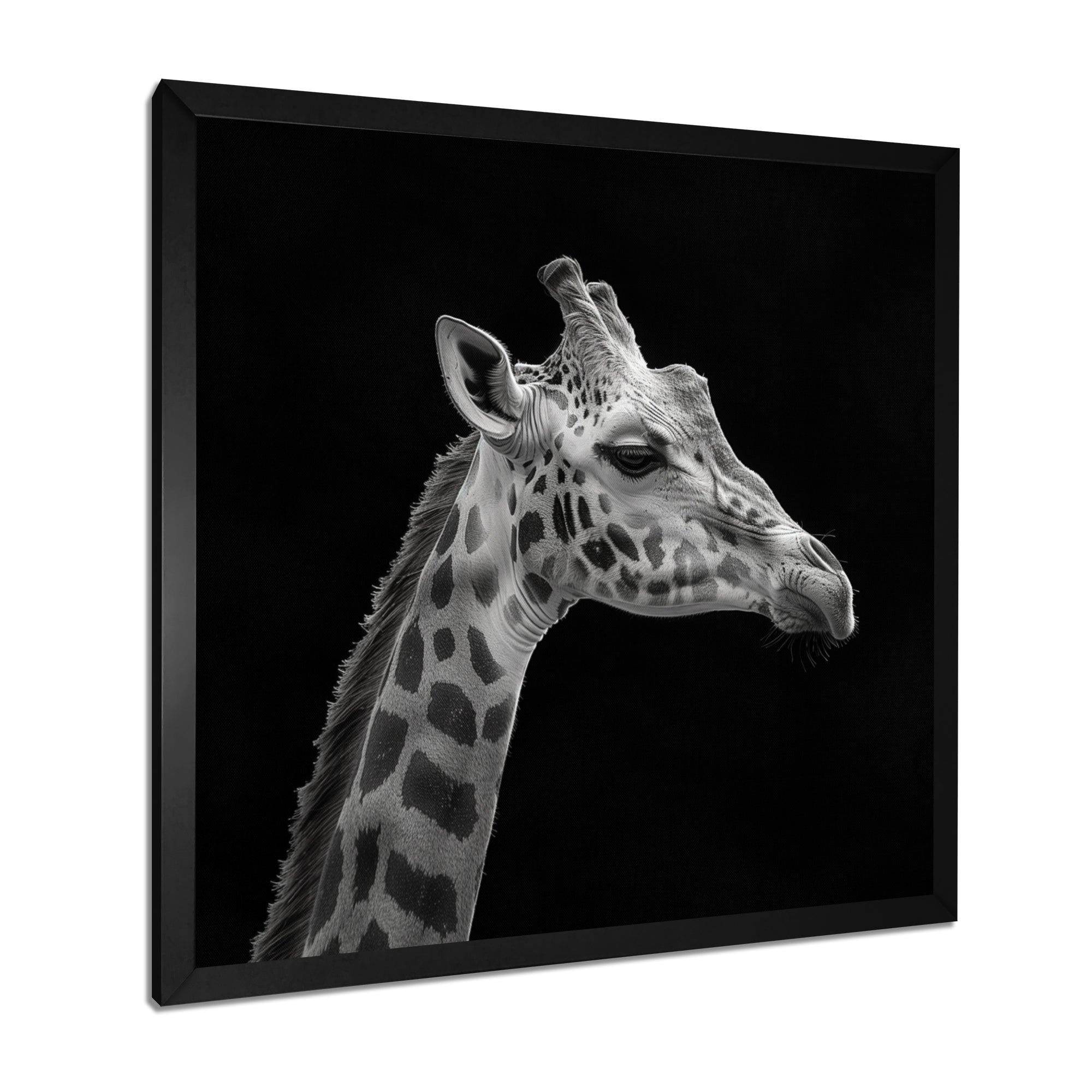 Giraffe profile on black - Gray Giraffe Wall Art