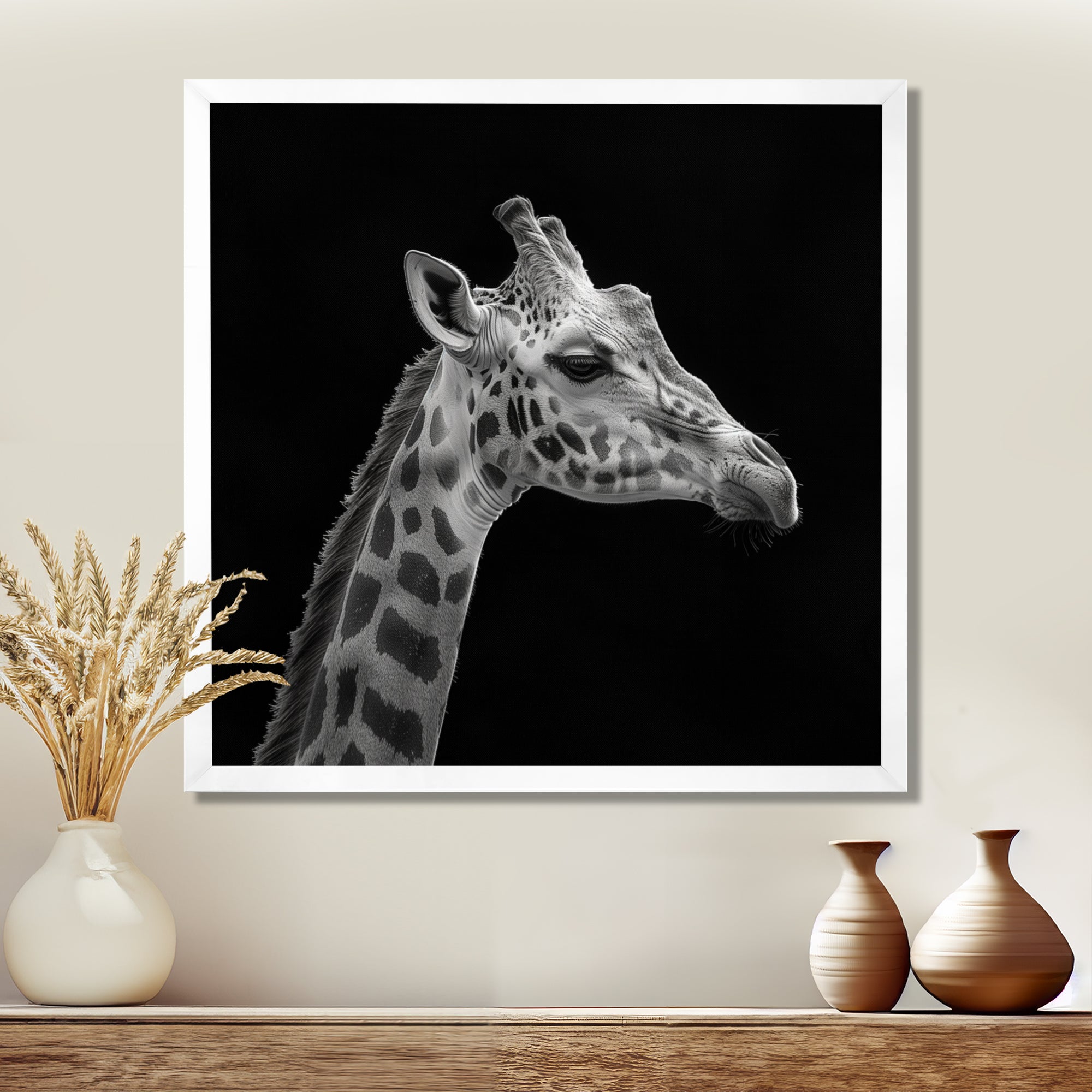 Giraffe profile on black - Gray Giraffe Wall Art