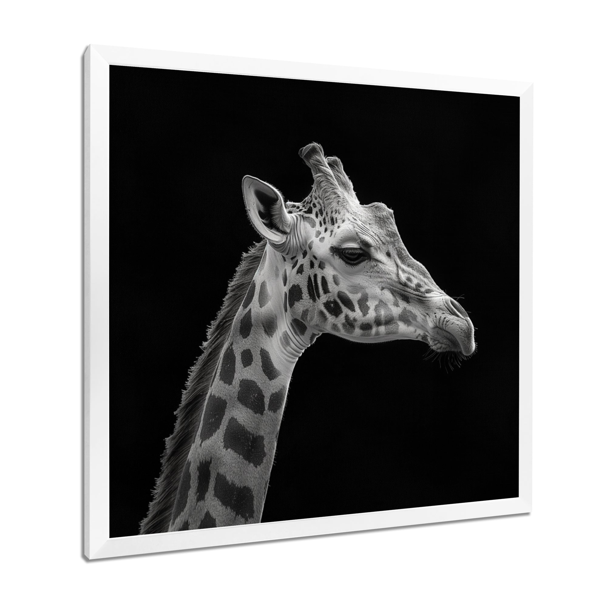 Giraffe profile on black - Gray Giraffe Wall Art