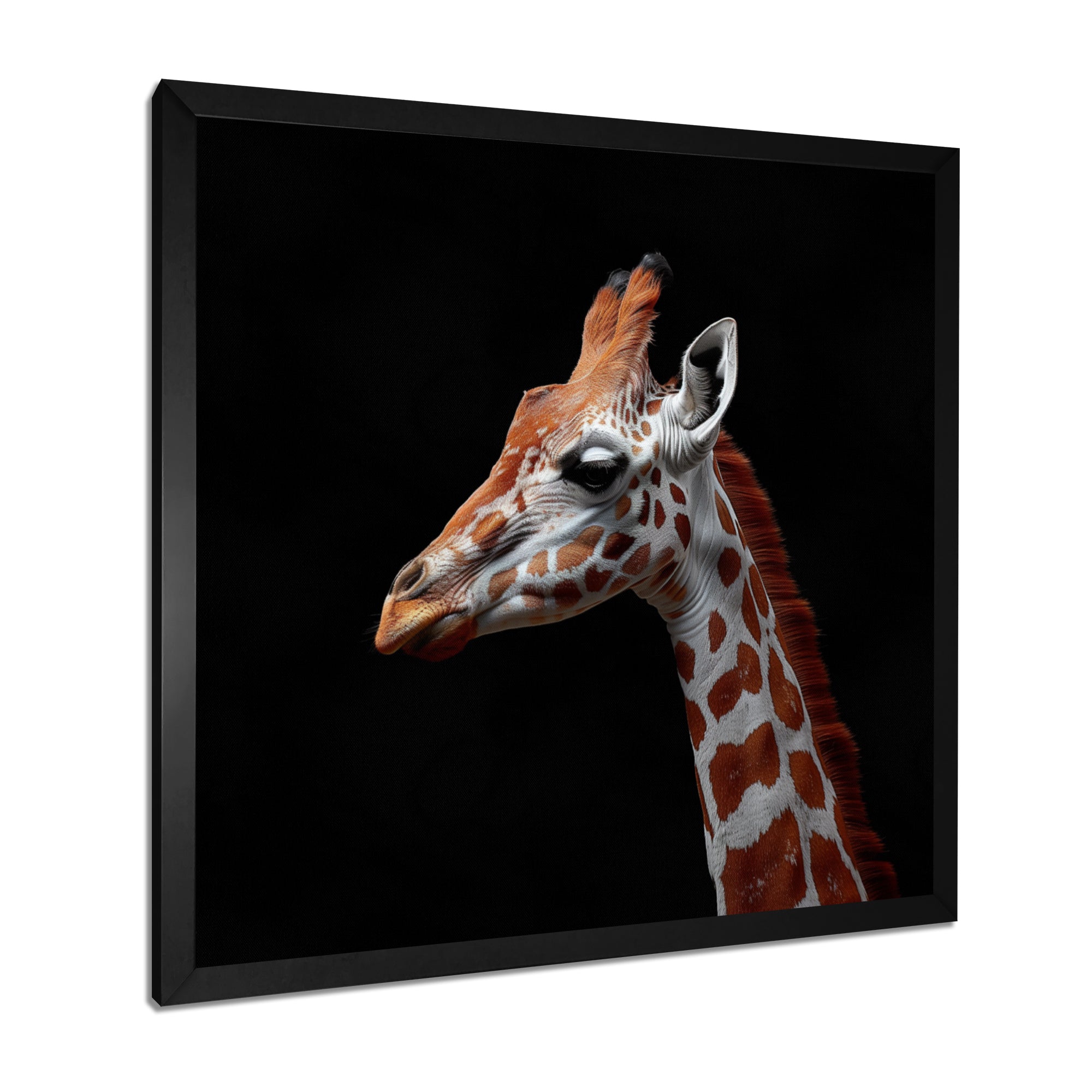 Brown giraffe profile on black - White Giraffe Wall Art