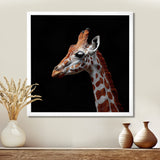Brown giraffe profile on black - White Giraffe Wall Art