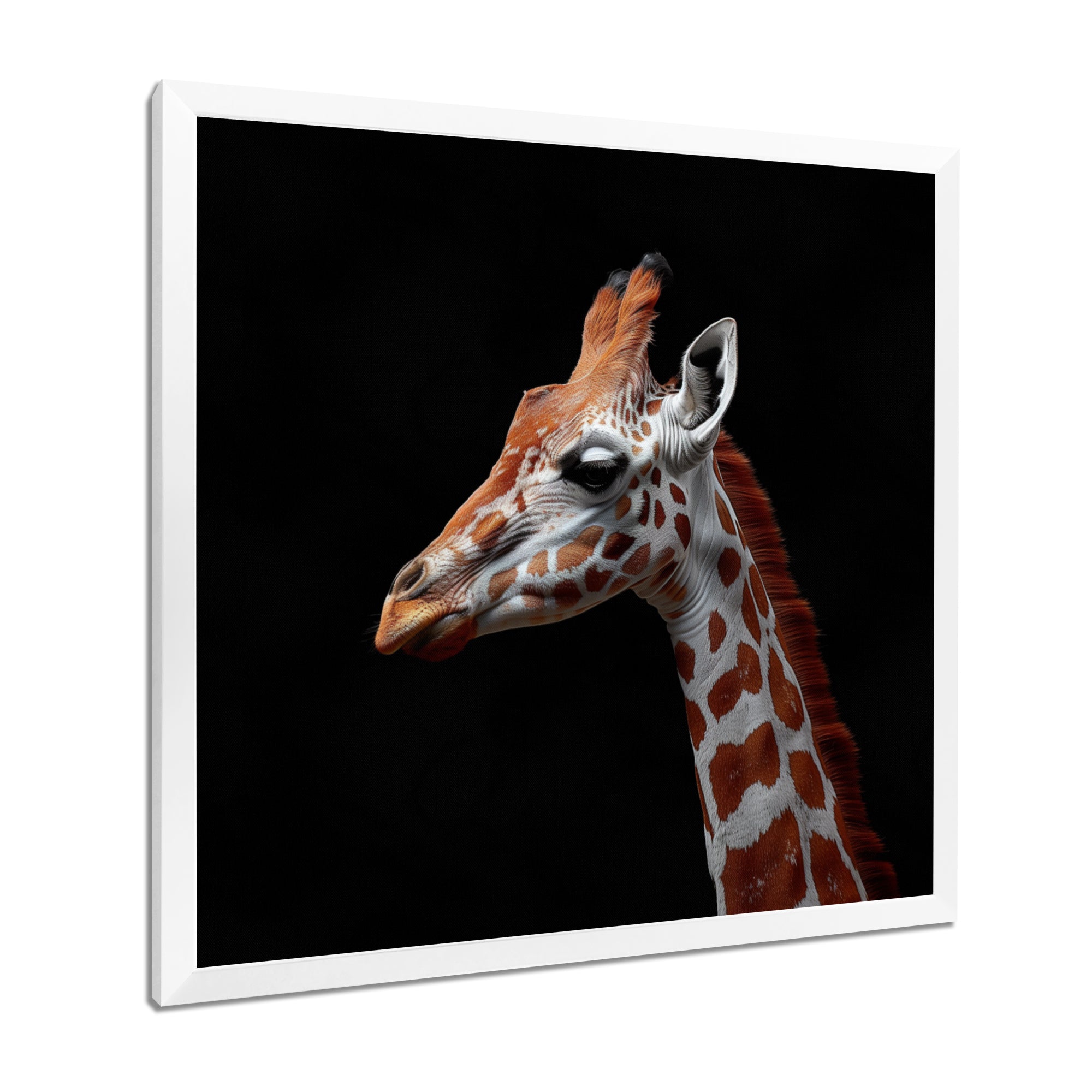 Brown giraffe profile on black - White Giraffe Wall Art