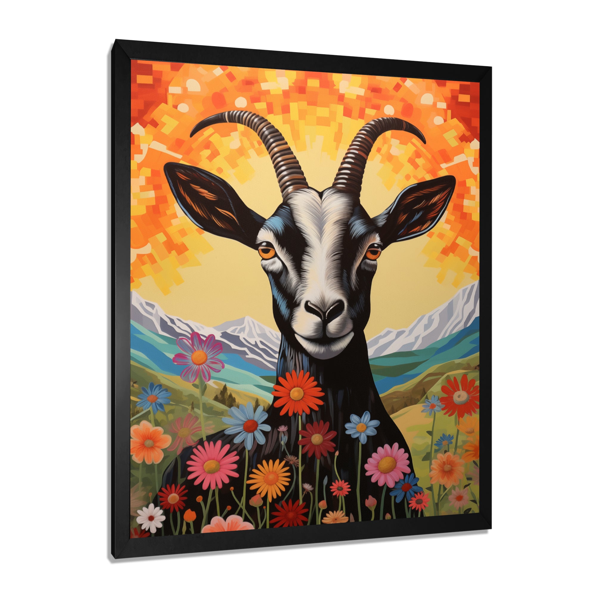 Mountain Goat in colorful meadows - Goat Large Canvas Wall Art