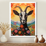 Mountain Goat in colorful meadows - Goat Large Canvas Wall Art