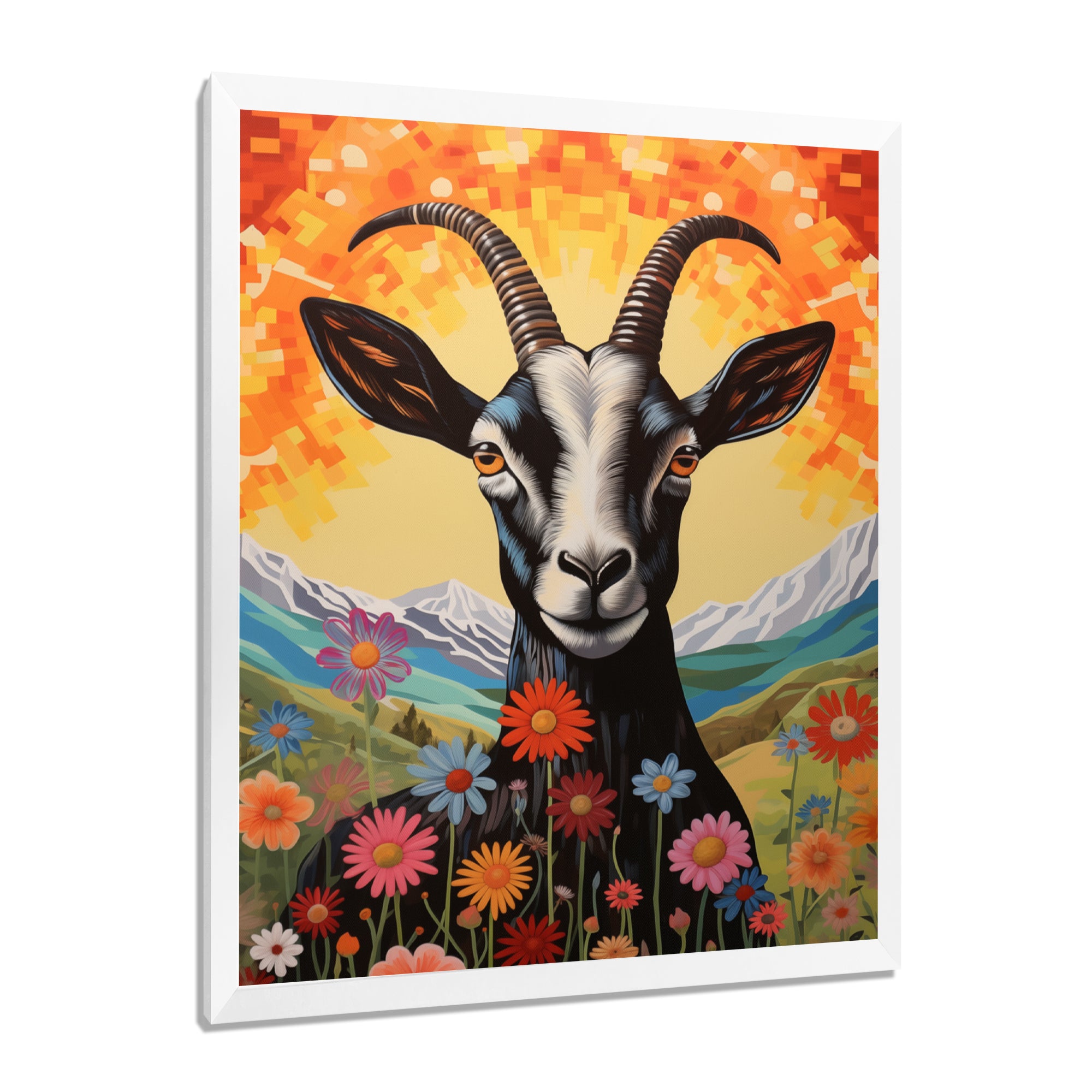 Mountain Goat in colorful meadows - Goat Large Canvas Wall Art