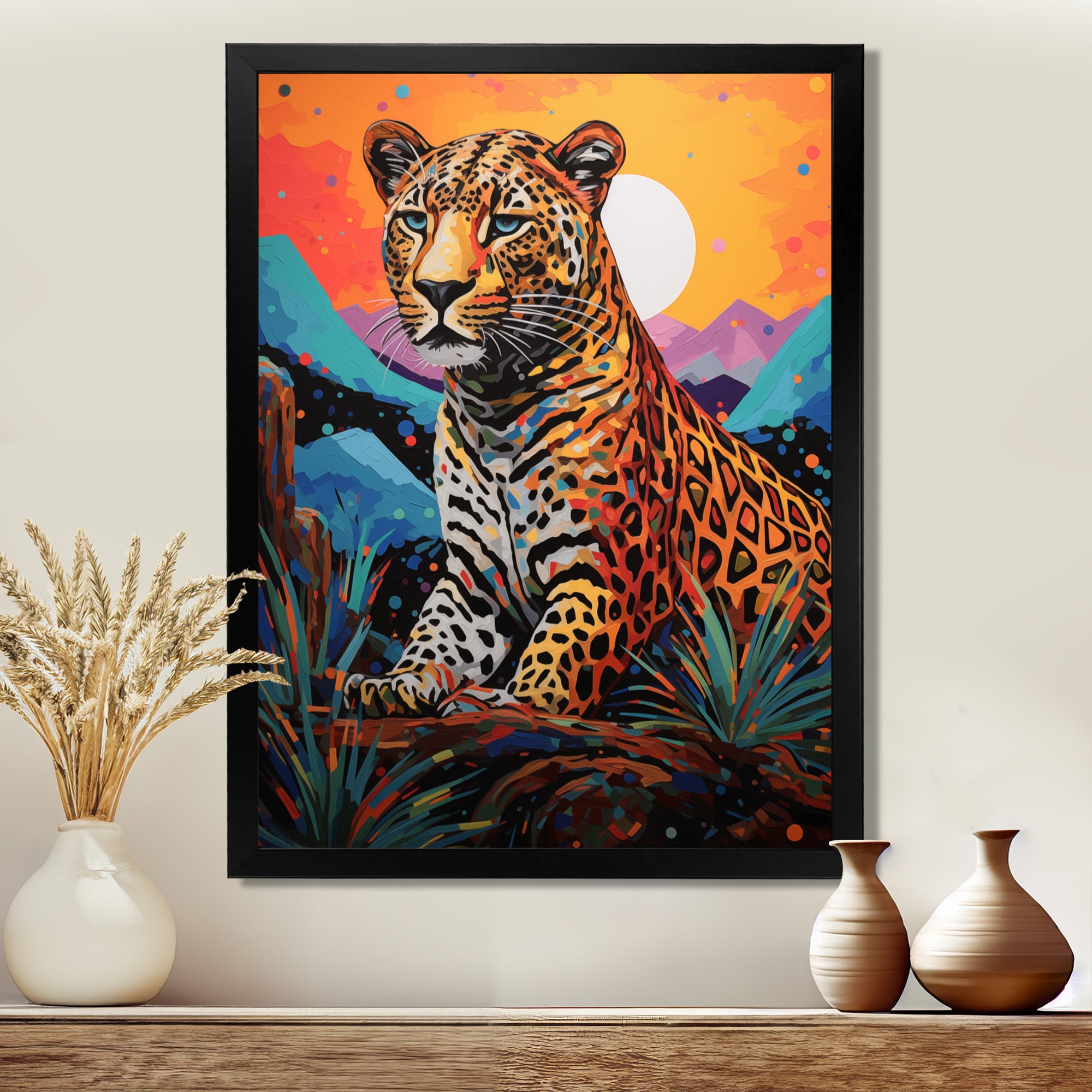 Cheetah in colorful mountain Sahara landscape - Cheetah Canvas Wall Art