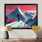 Red Blue Winter Mountain Views Hiking I - Hiking Canvas Wall Art