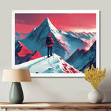 Red Blue Winter Mountain Views Hiking I - Hiking Canvas Wall Art