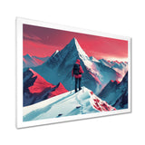 Red Blue Winter Mountain Views Hiking I - Hiking Canvas Wall Art