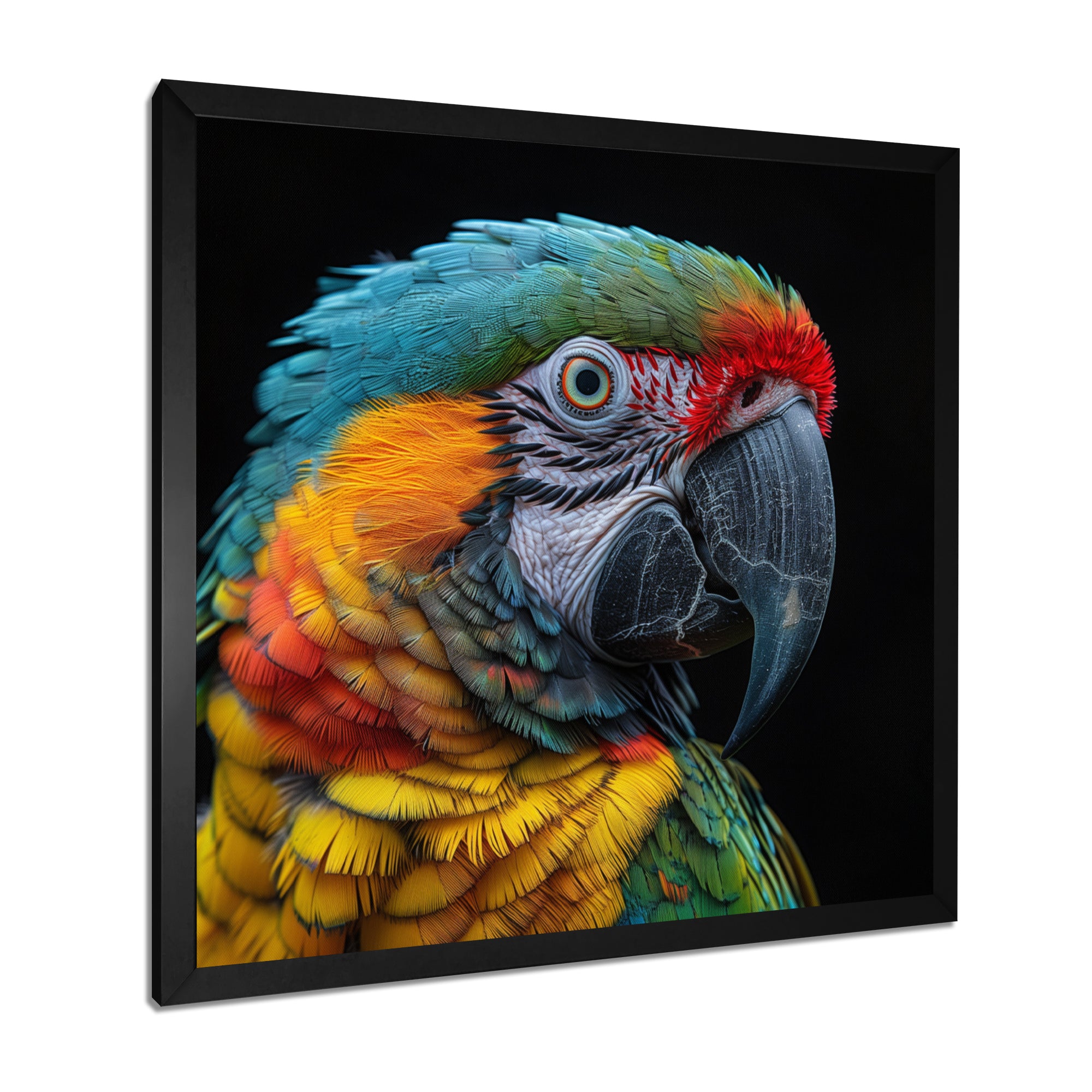 Green and yellow parrot portrait on black - Parrot Wall Decor