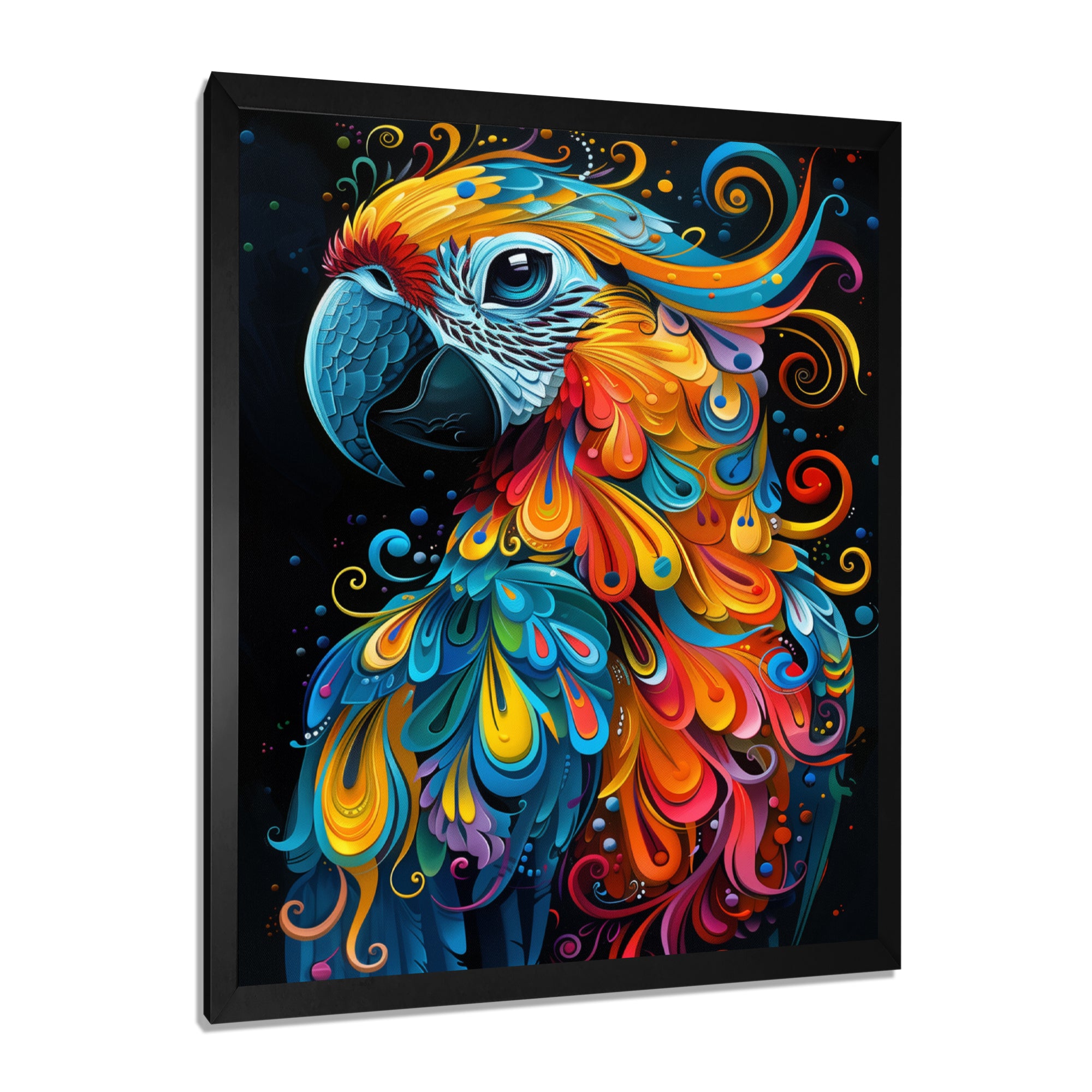 Blue orange parrot portrait on black - Parrot Wall Decor