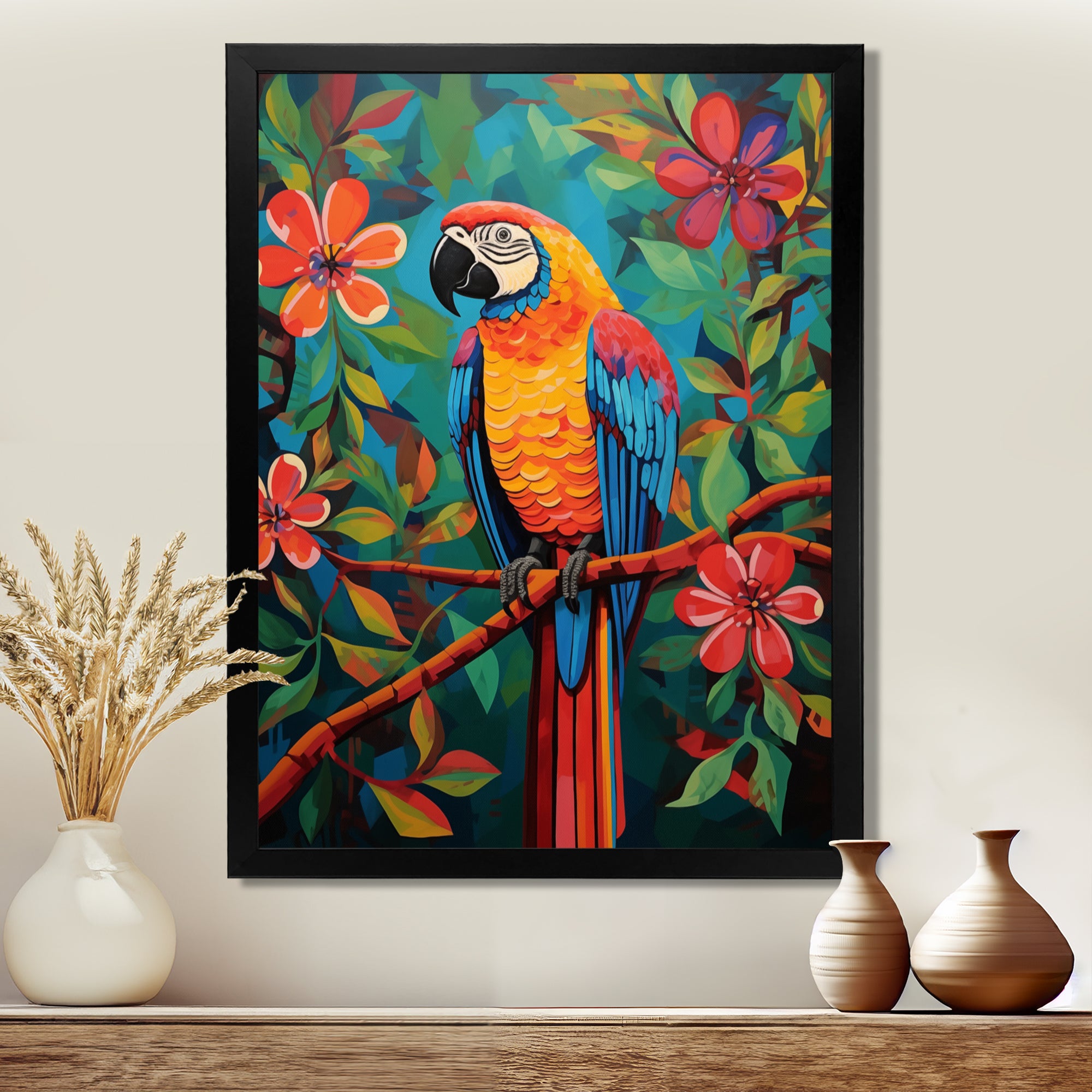 Orange blue Parrot in the African jungle - Parrot Wall Art Prints