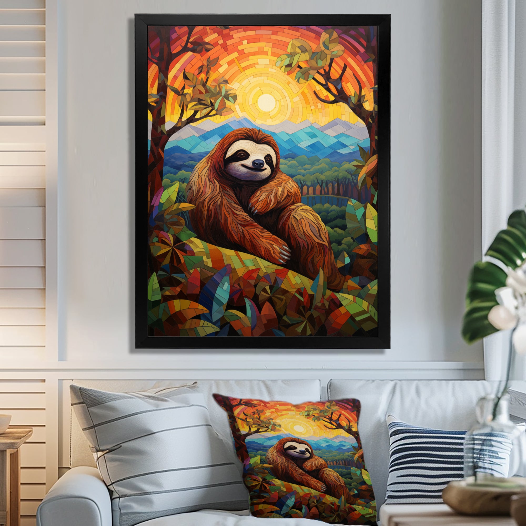 Relaxing Sloth in colorful landscape - Sloth Bedroom Wall Art