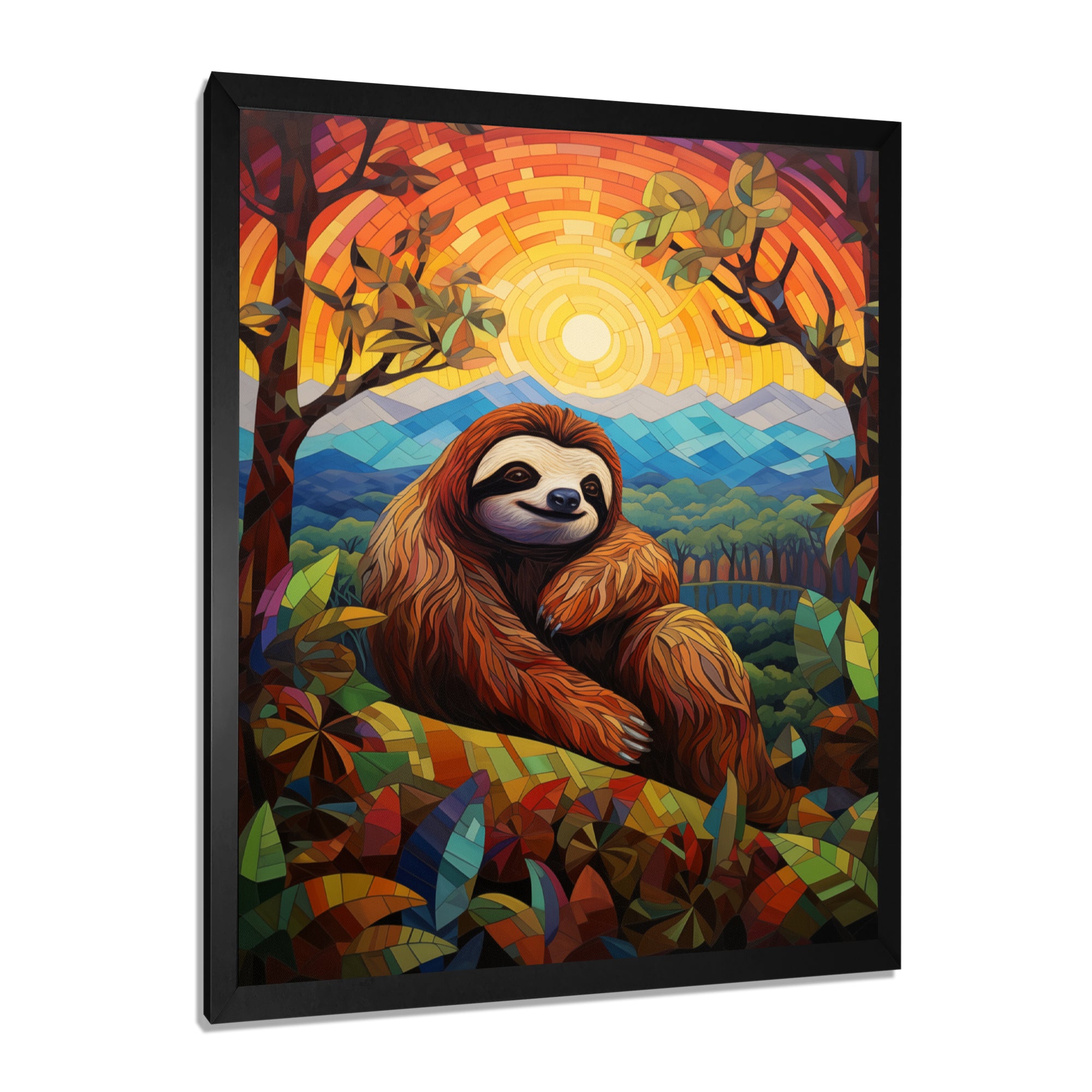 Relaxing Sloth in colorful landscape - Sloth Bedroom Wall Art