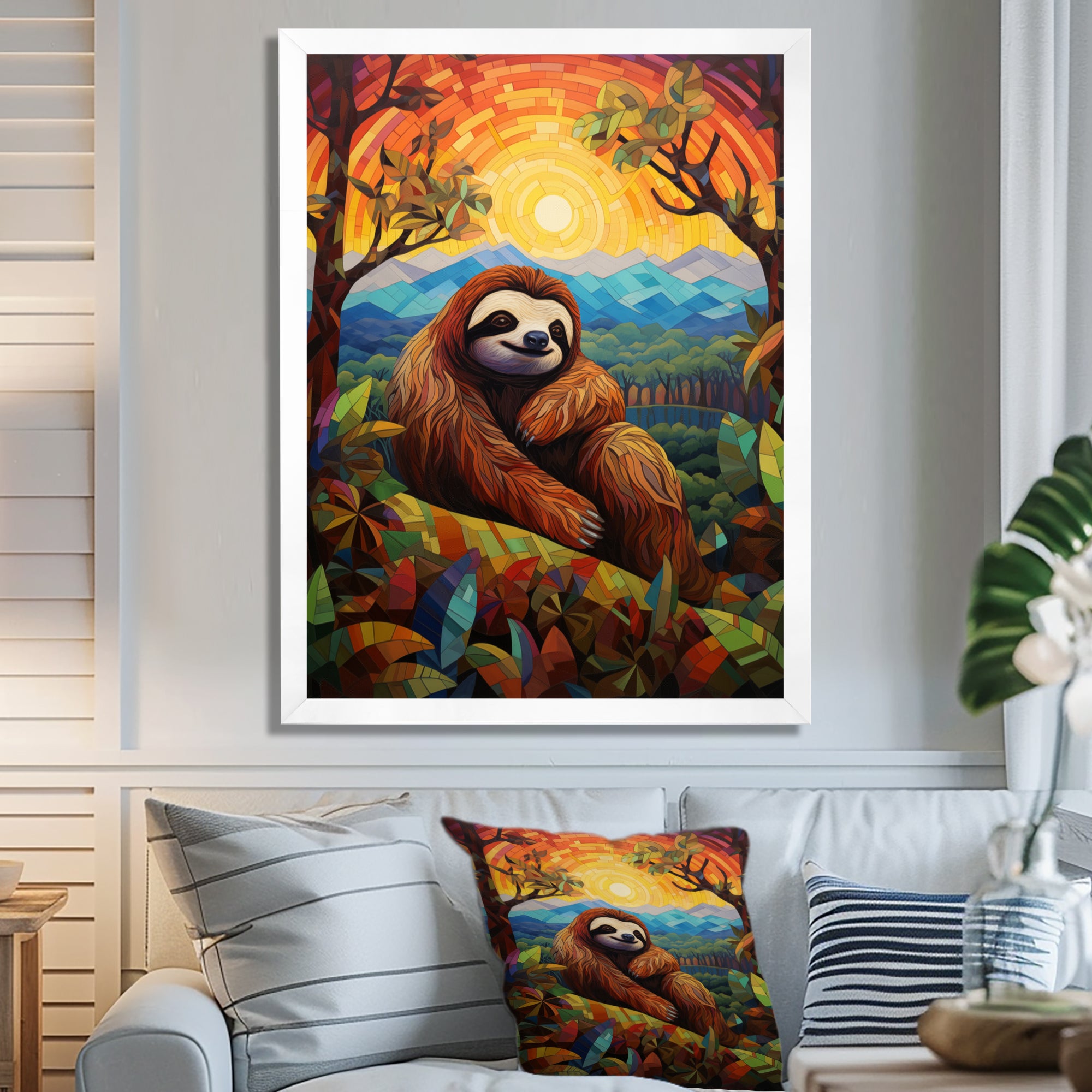 Relaxing Sloth in colorful landscape - Sloth Bedroom Wall Art