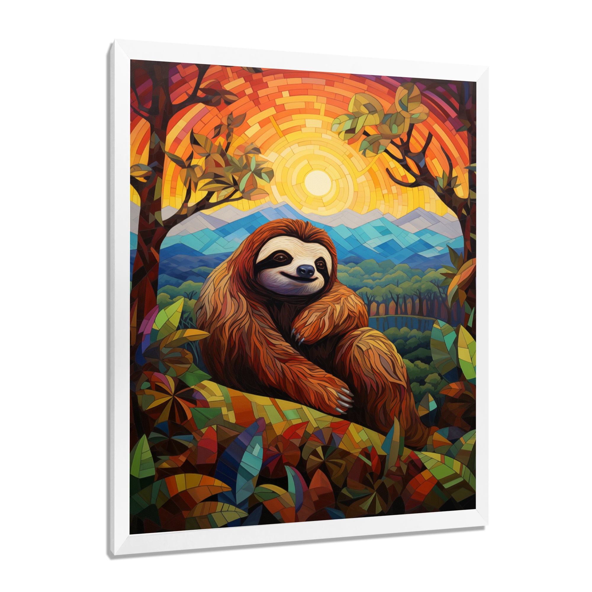 Relaxing Sloth in colorful landscape - Sloth Bedroom Wall Art