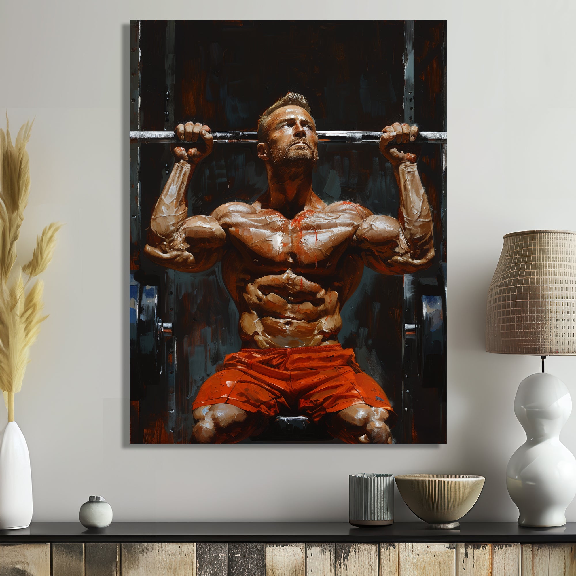 Determined Weightlifting Men Competition I - Aerobic & Bodybuilding Canvas Wall Art