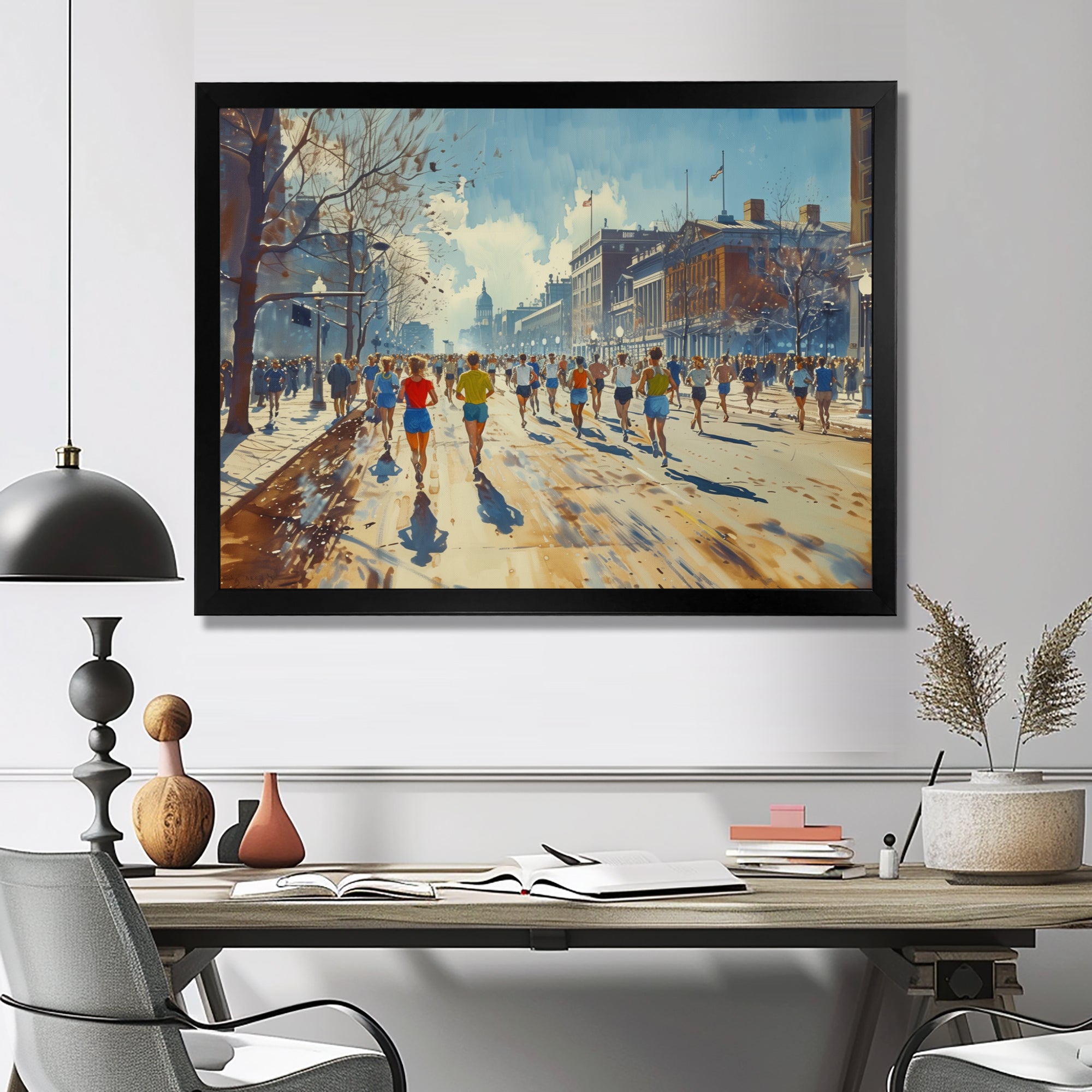 Running Marathon In Boston - Running Canvas Wall Art