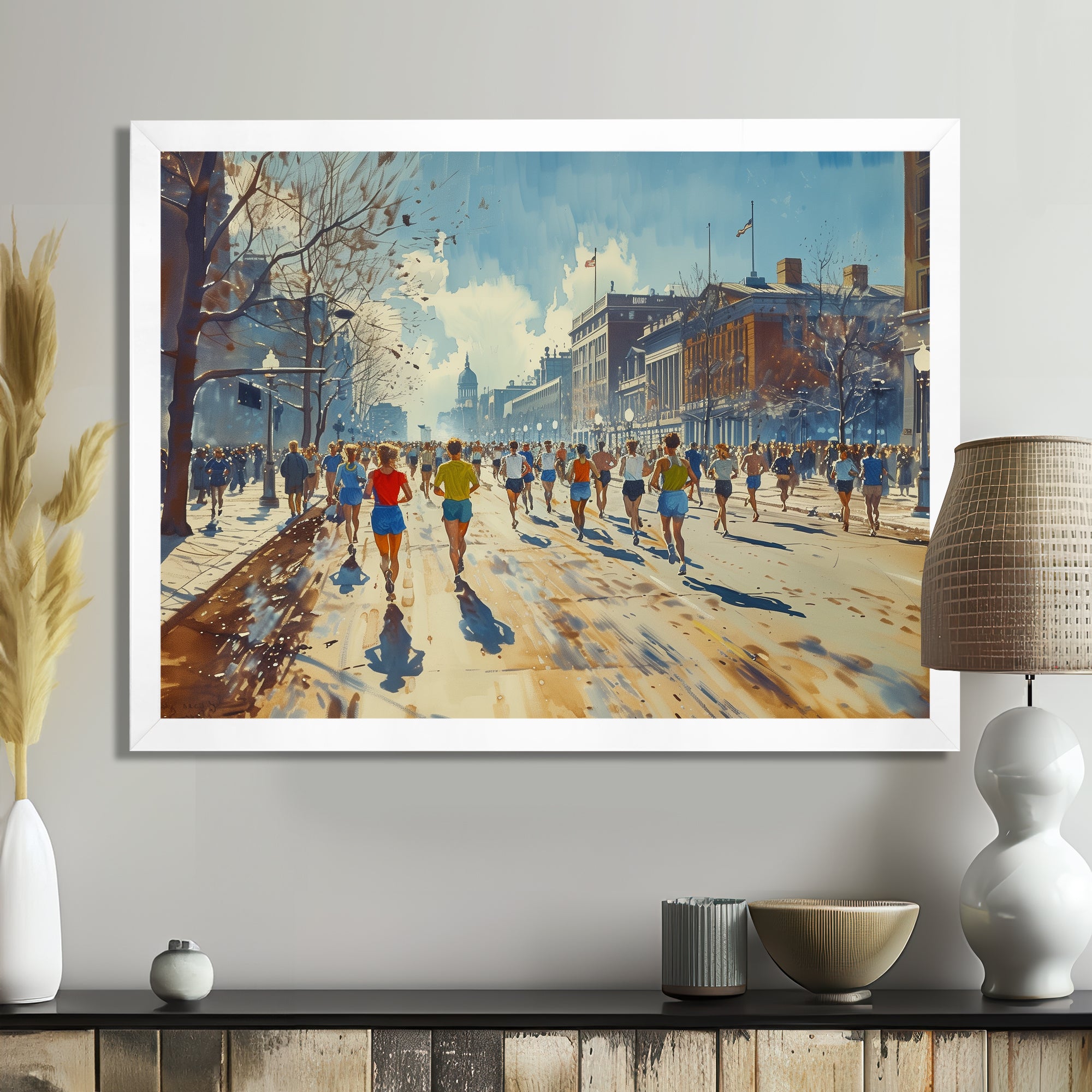 Running Marathon In Boston - Running Canvas Wall Art
