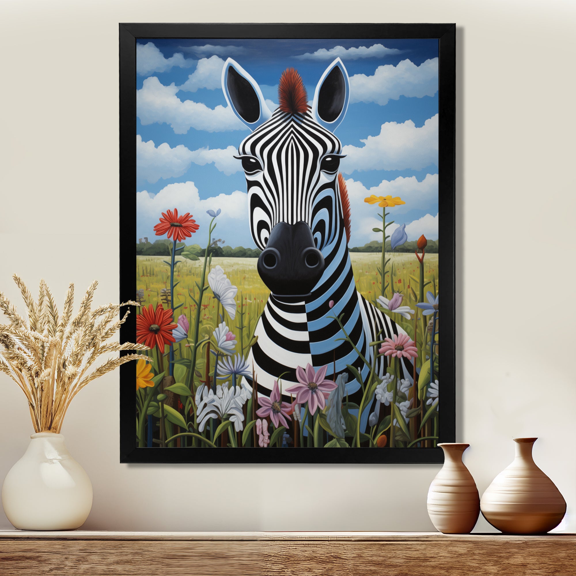 Funny Zebra meadows cartoon Portrait - Zebra Wall Decor