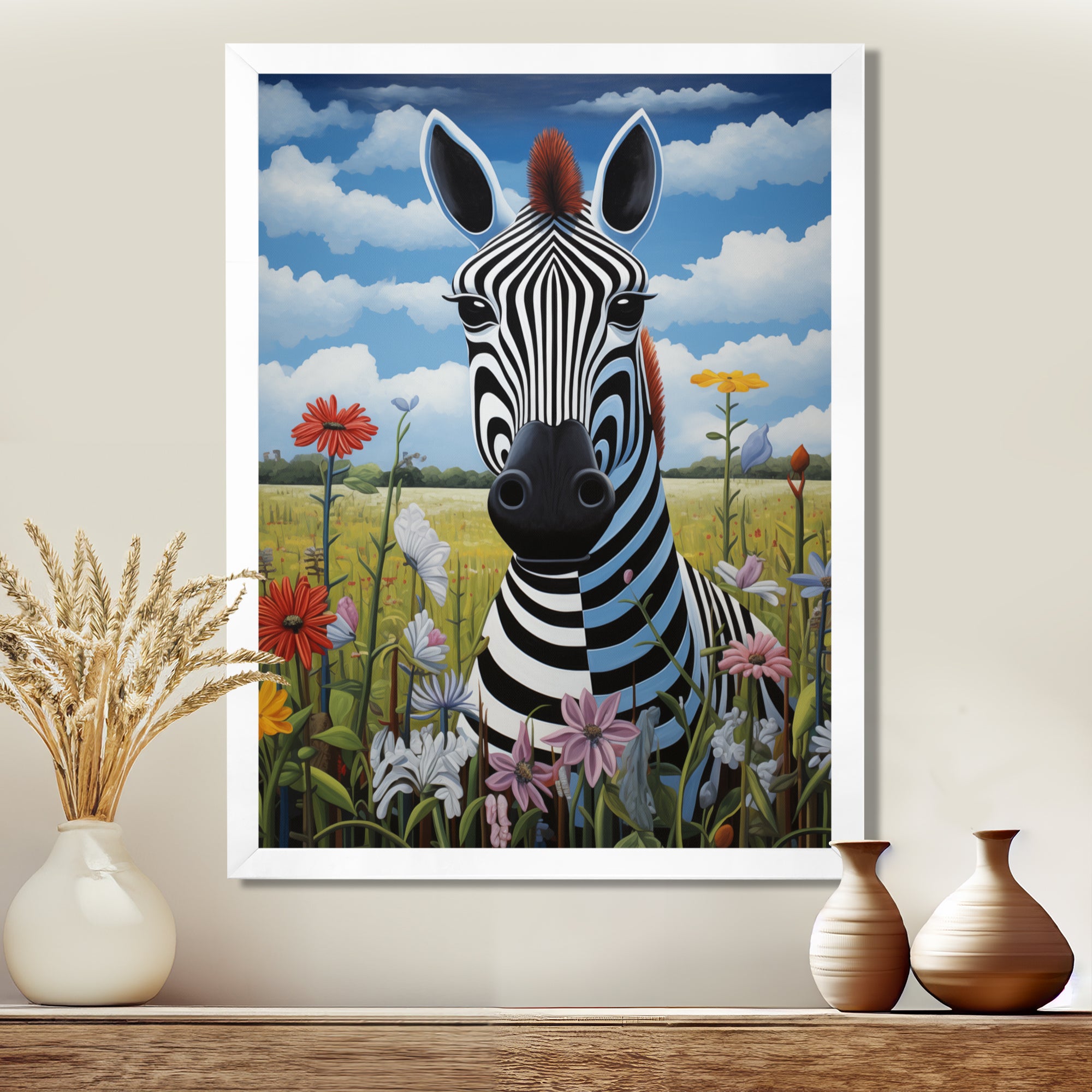 Funny Zebra meadows cartoon Portrait - Zebra Wall Decor