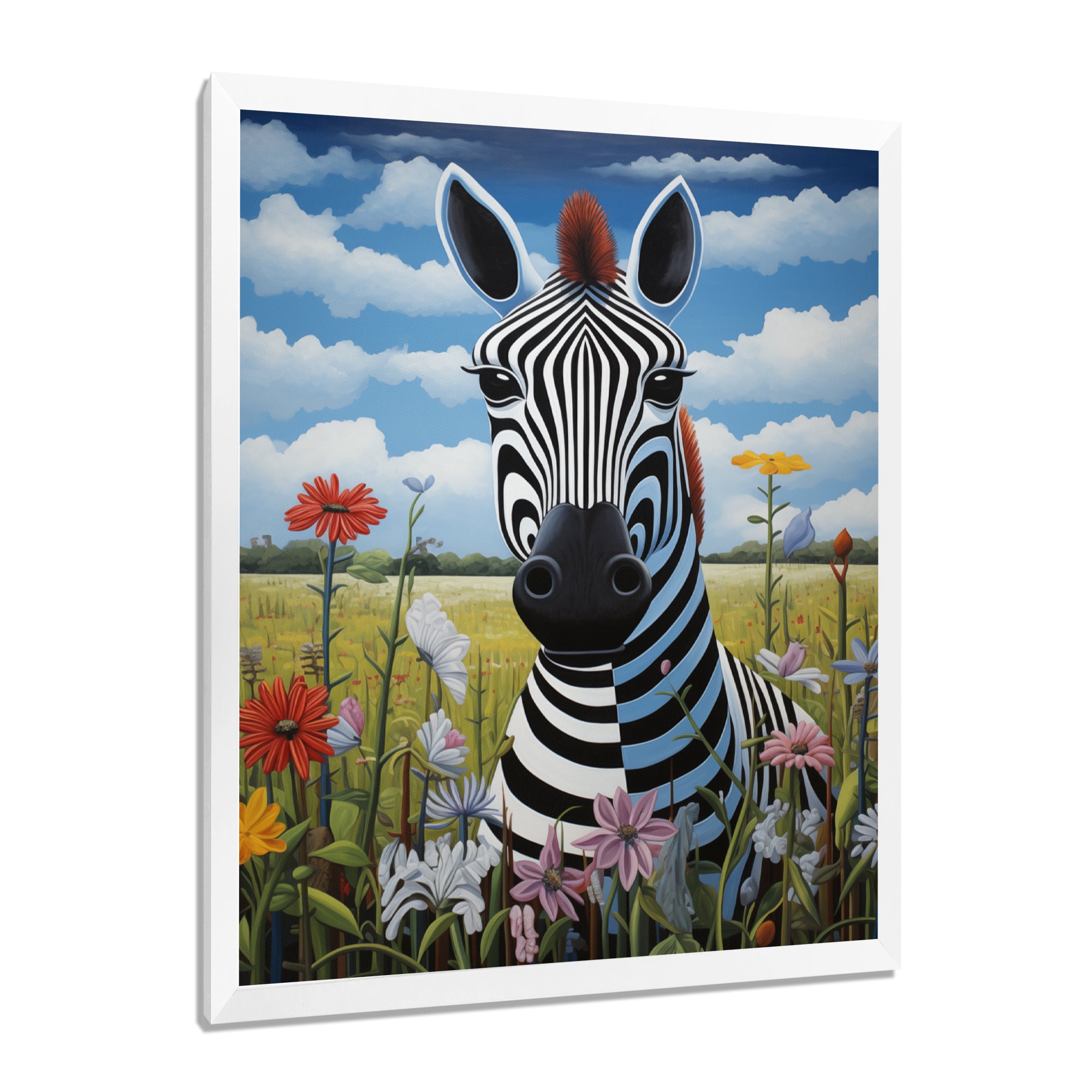 Funny Zebra meadows cartoon Portrait - Zebra Wall Decor